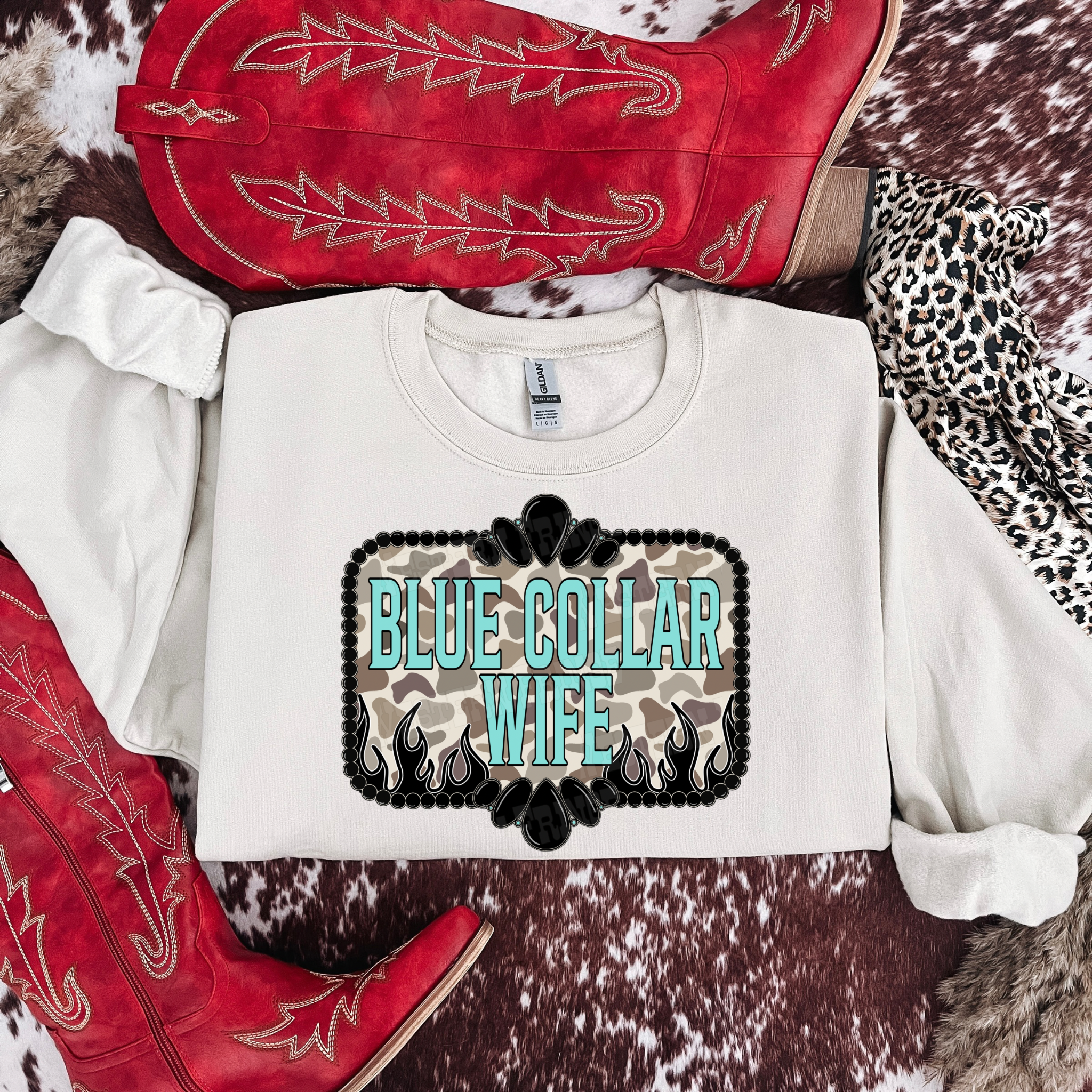 Blue Collar Wife Duck Camo Graphic T-Shirt | Crewneck