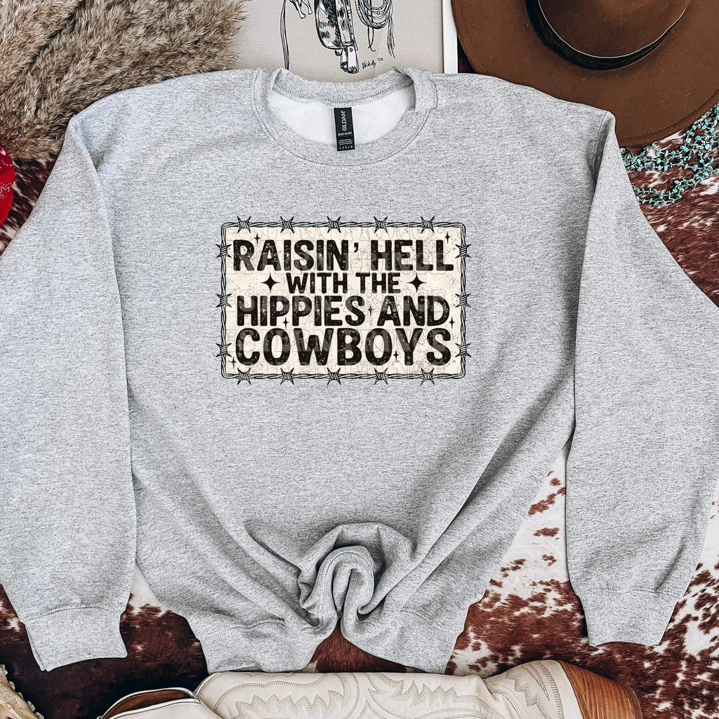 Raisin’ Hell With The Hippies And Cowboys Graphic T-Shirt | Crewneck