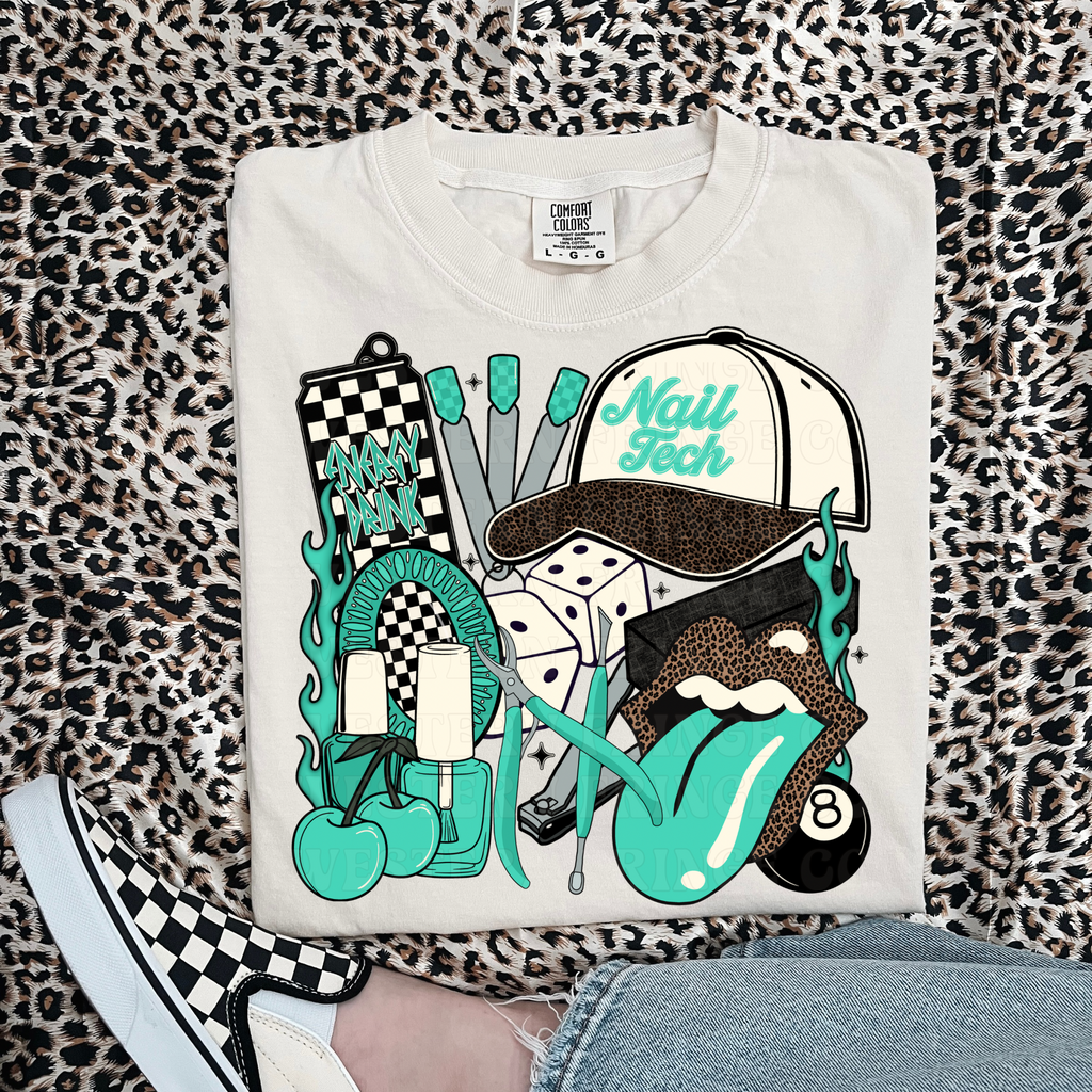Nail Tech T-Shirt Graphic | Crewneck | Turquoise Version