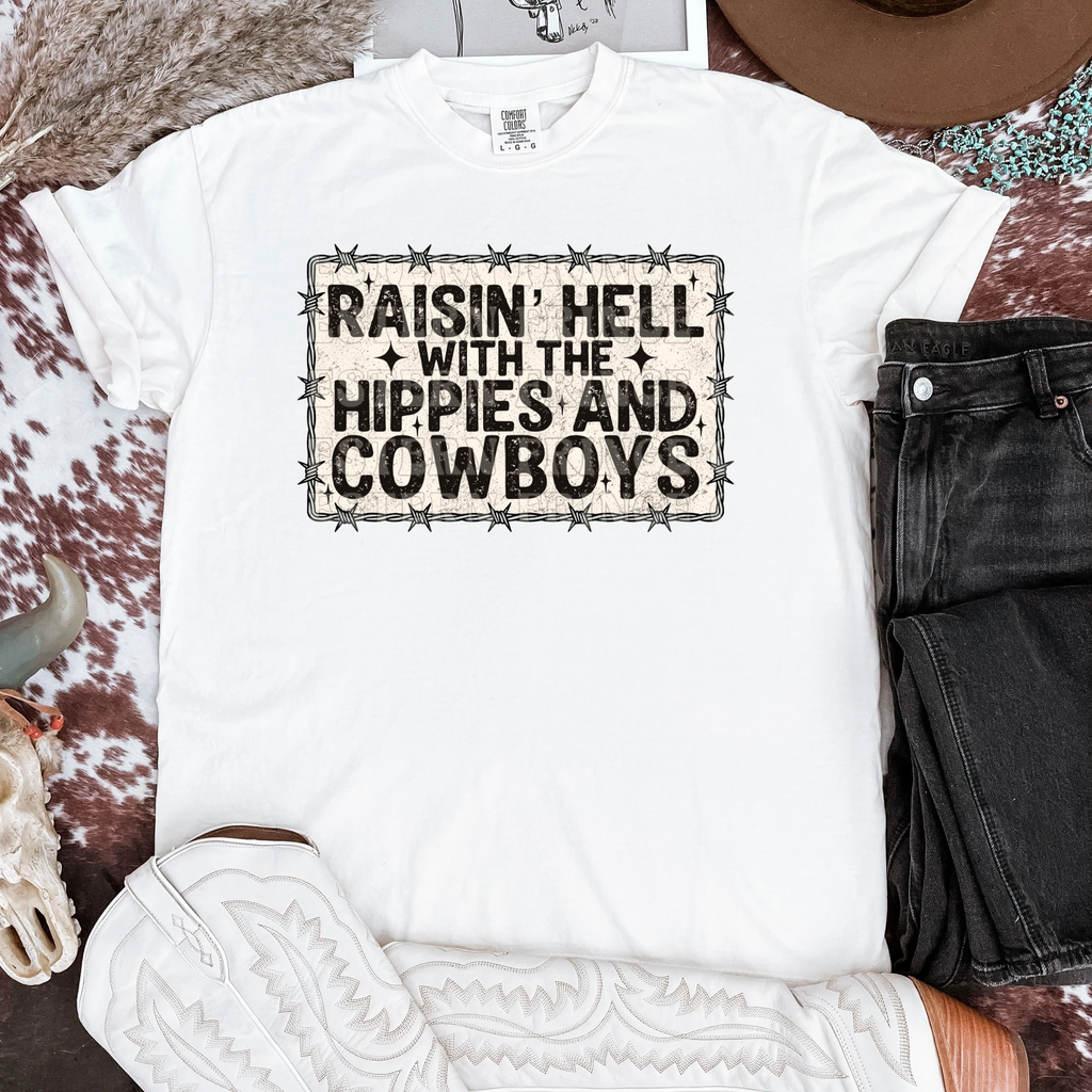 Raisin’ Hell With The Hippies And Cowboys Graphic T-Shirt | Crewneck