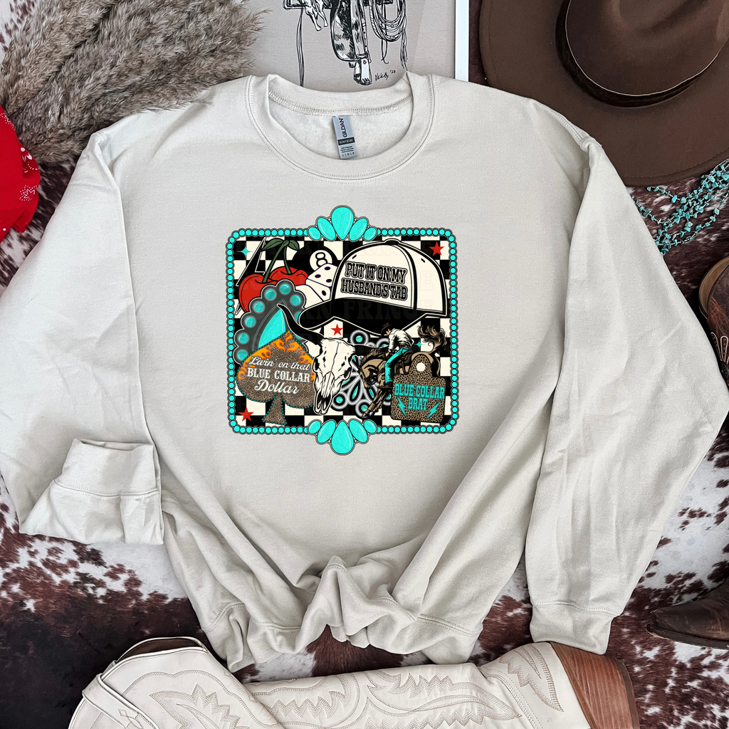 Framed Blue Collar Collage Graphic T-Shirt | Crewneck