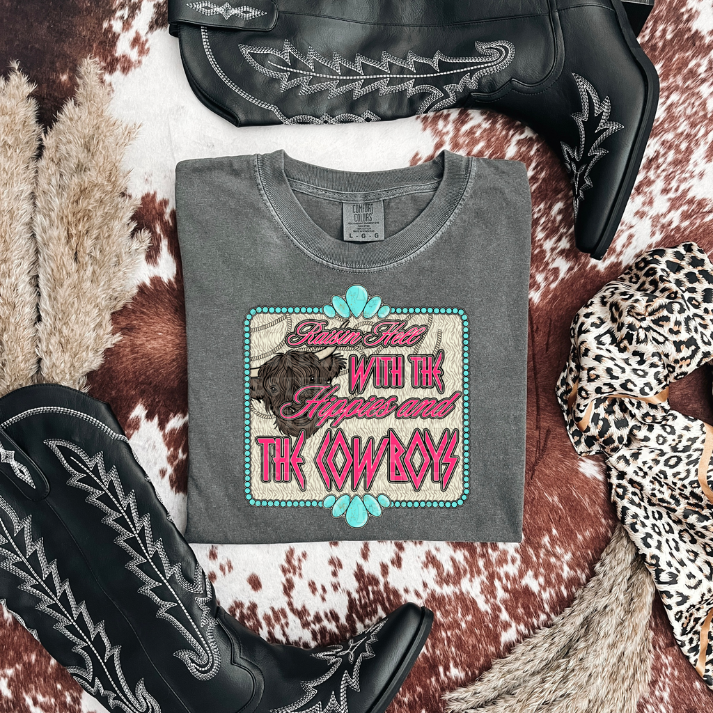 Raisin' Hell With The Hippies And The Cowboys Graphic T-Shirt | Crewneck