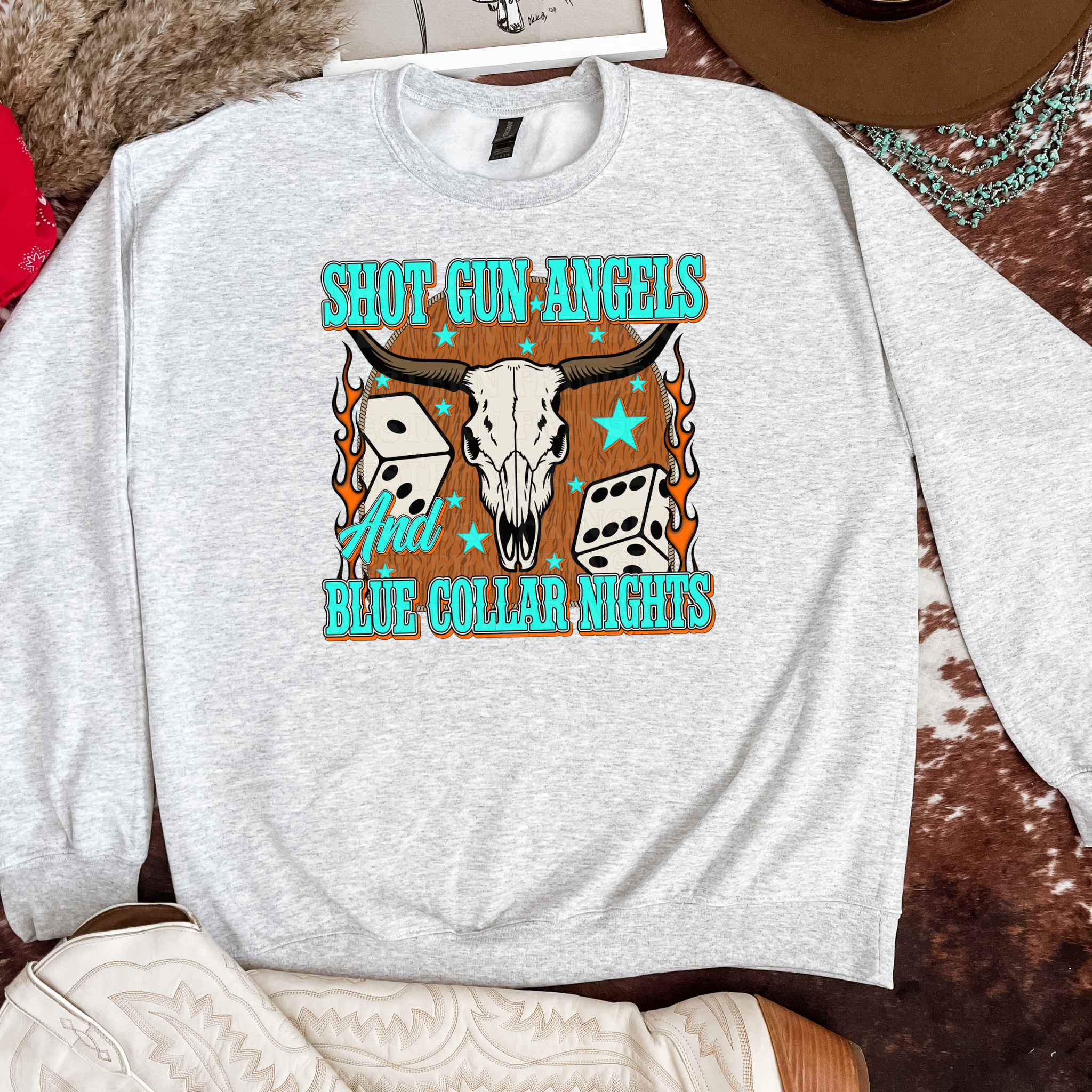 Shot Gun Angels And Blue Collar Nights T-Shirt Graphic | Crewneck