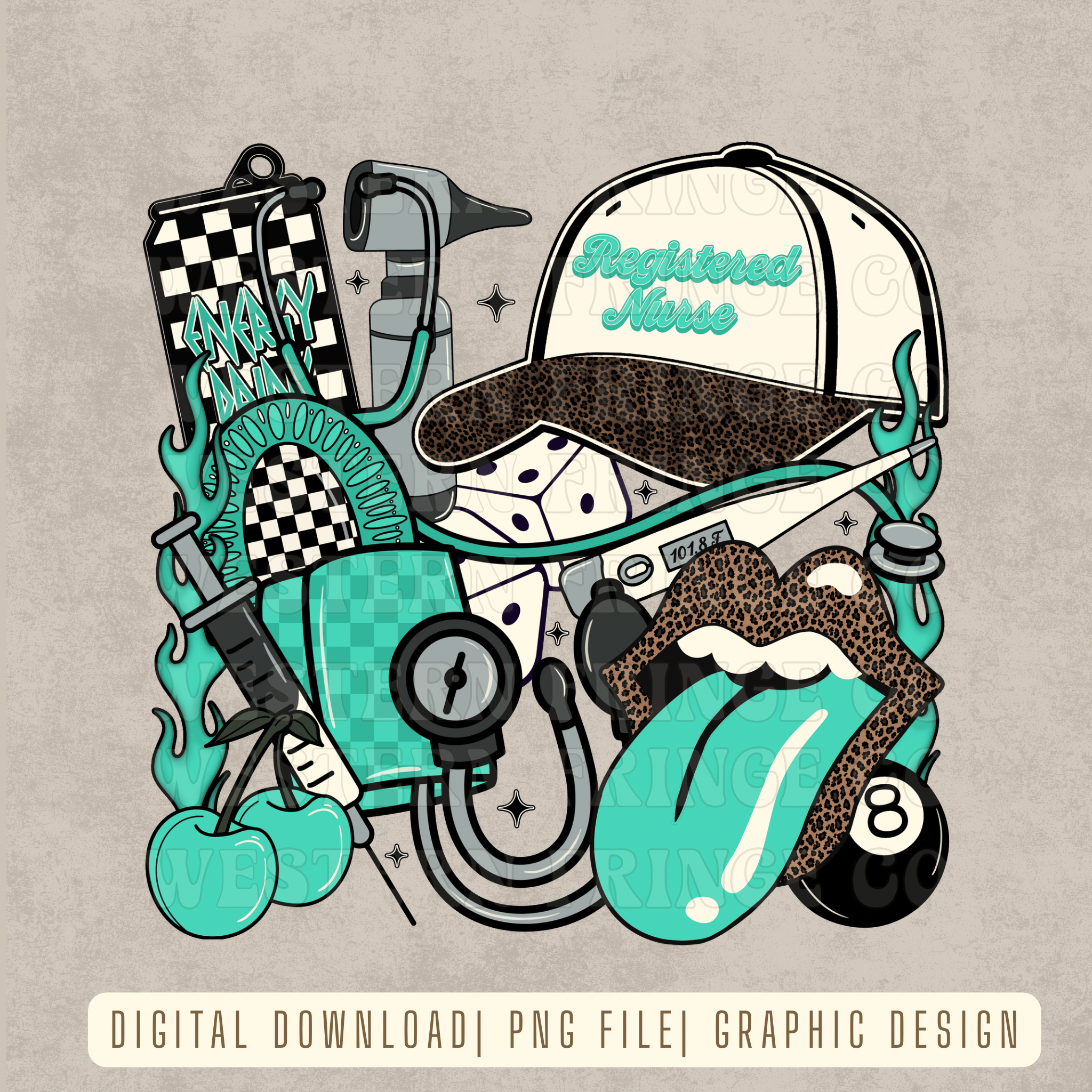 Turquoise Registered Nurse Design Digital Download | High Resolution PNG Graphic File