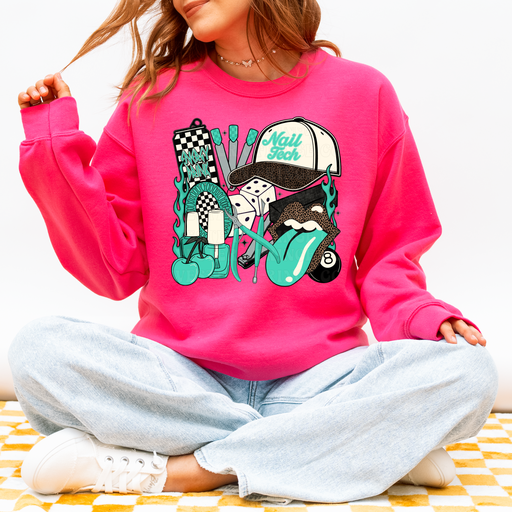 Nail Tech T-Shirt Graphic | Crewneck | Turquoise Version
