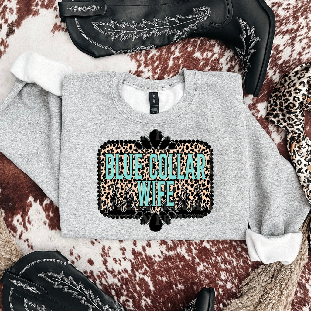 Blue Collar Wife Leopard Graphic T-Shirt | Crewneck