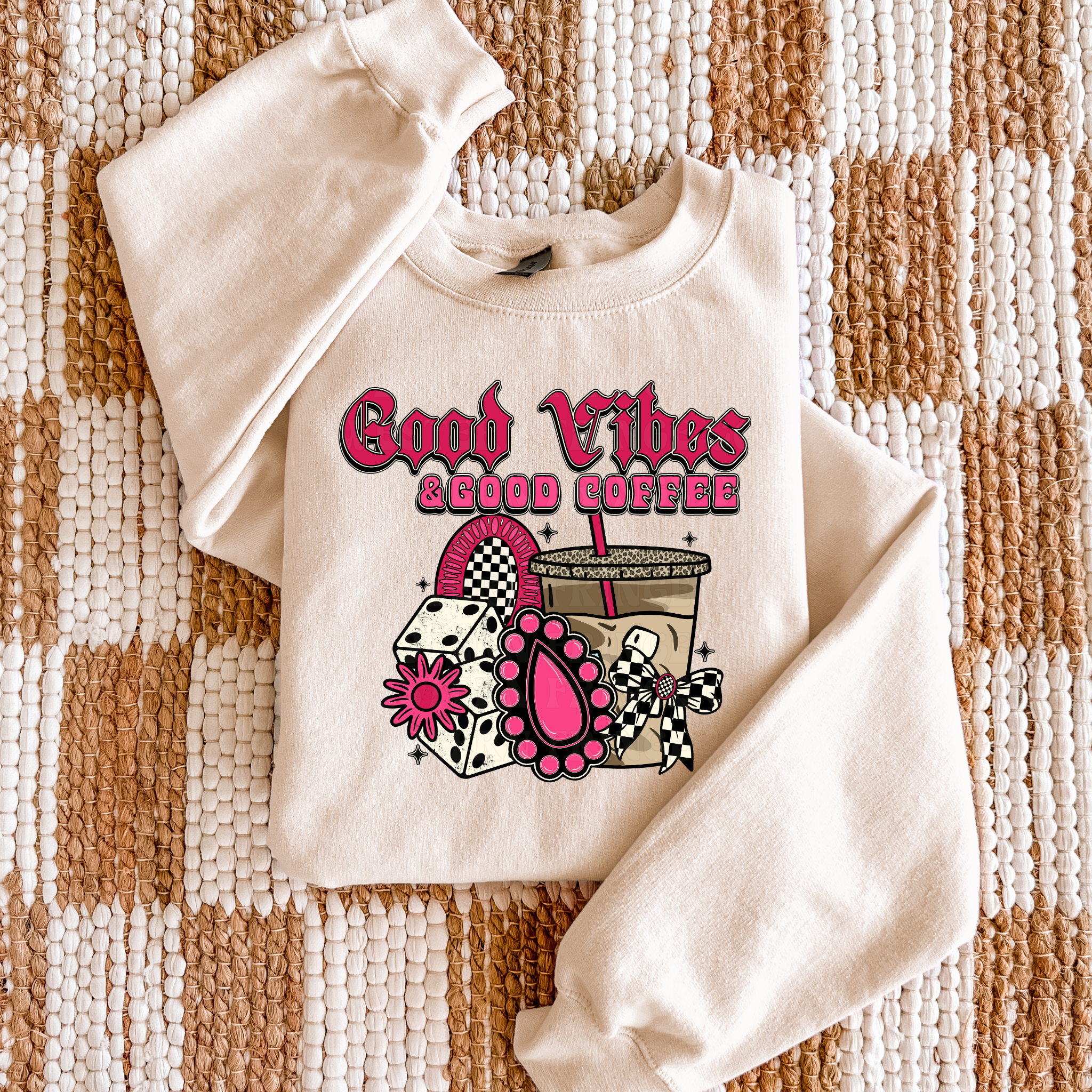 Good Vibes And Good Coffee Graphic T-Shirt | Crewneck | Hot Pink Version