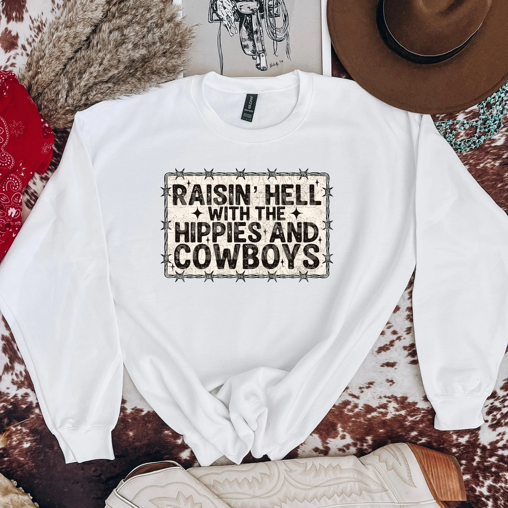 Raisin’ Hell With The Hippies And Cowboys Graphic T-Shirt | Crewneck