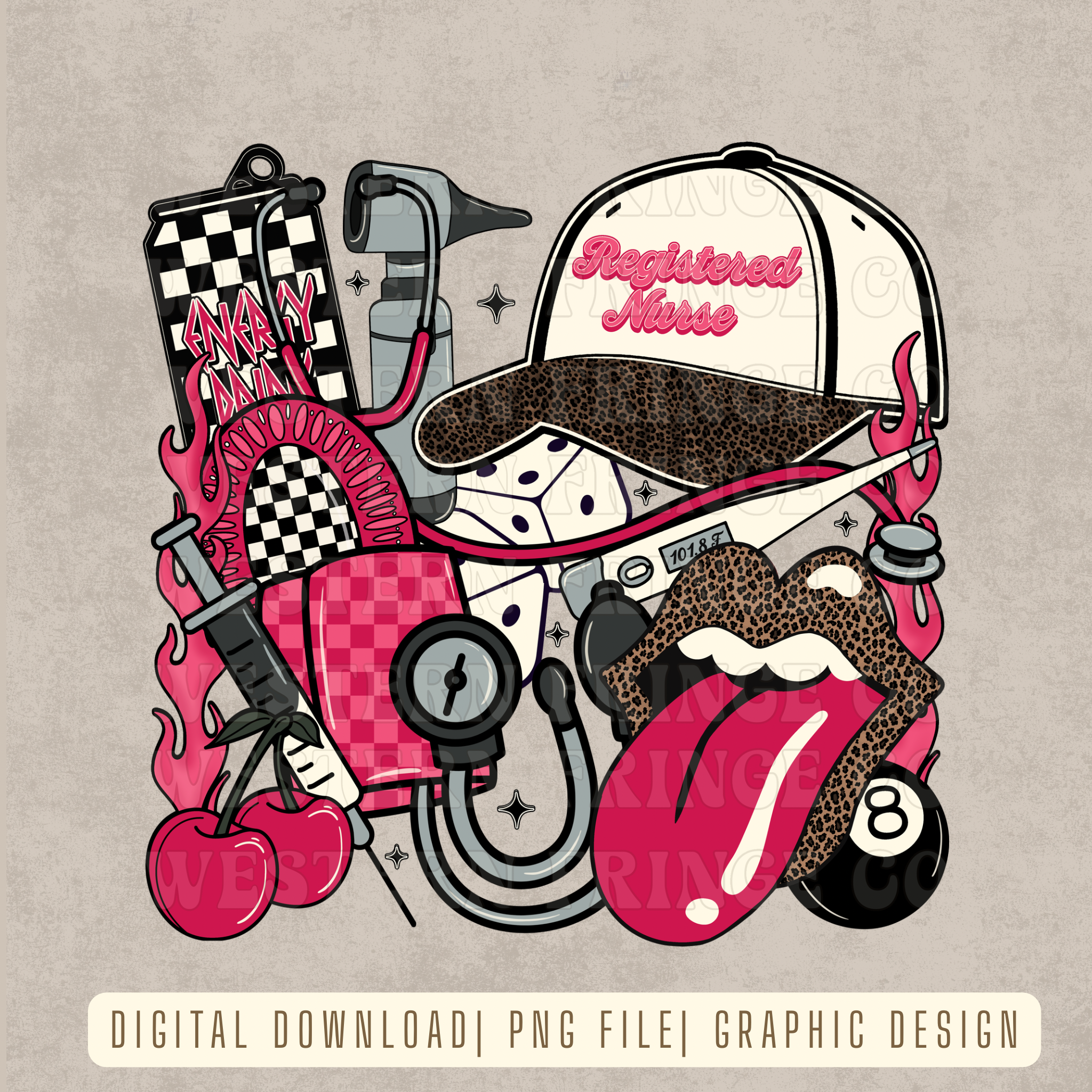 Hot Pink Registered Nurse Design Digital Download | High Resolution PNG Graphic File