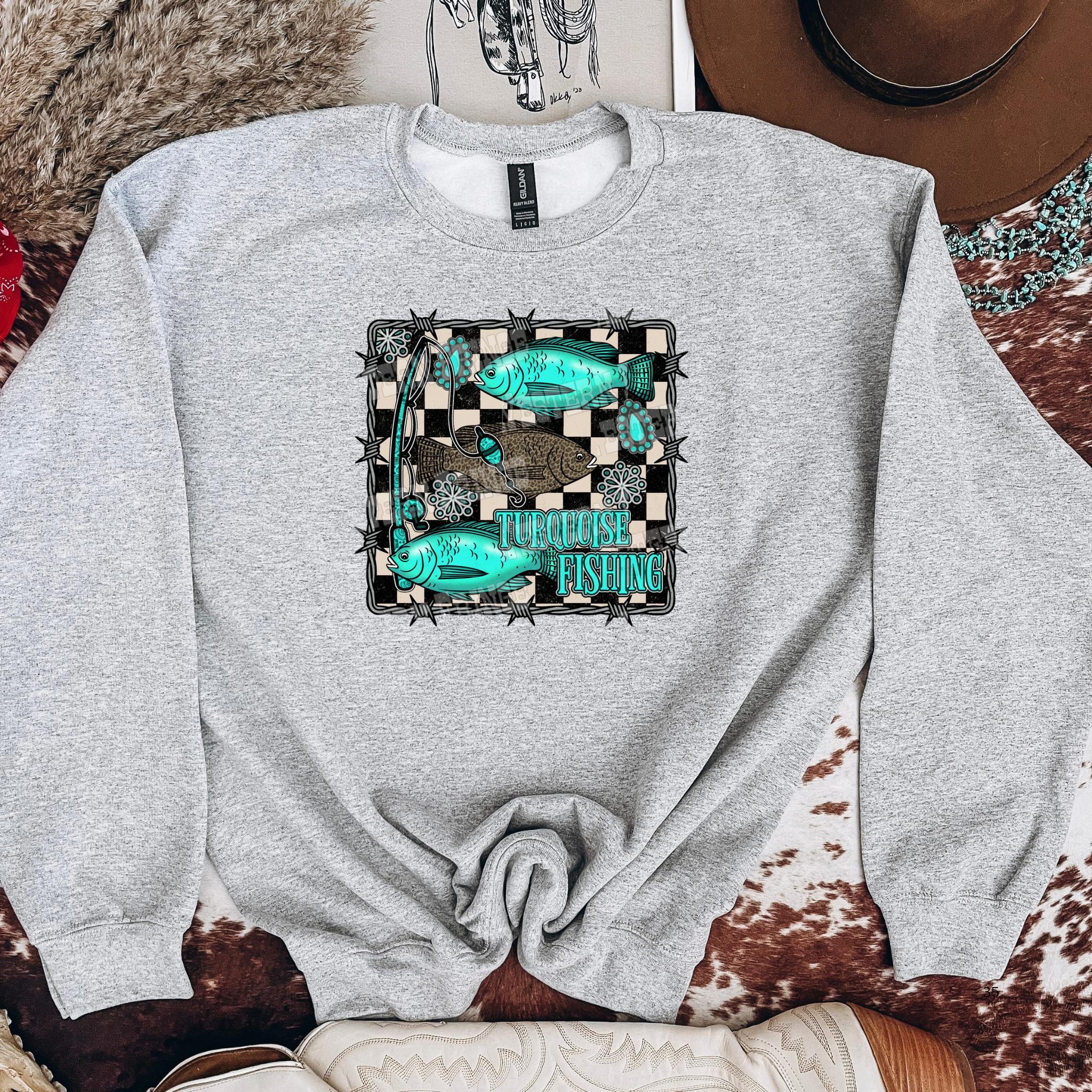 Turquoise Fishing Graphic T-Shirt | Crewneck