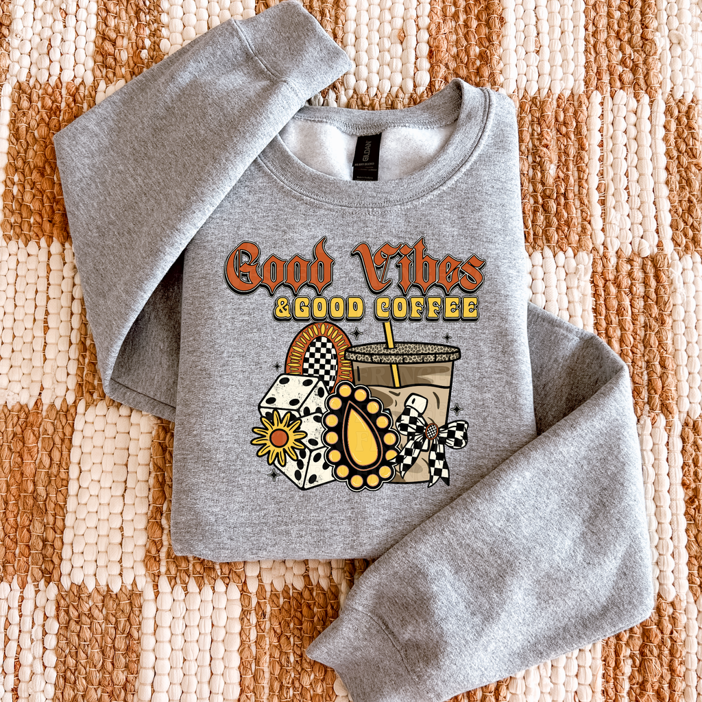 Retro Good Vibes & Good Coffee T- Shirt Graphic T-Shirt | Good Vibes & Good Coffee Crewneck