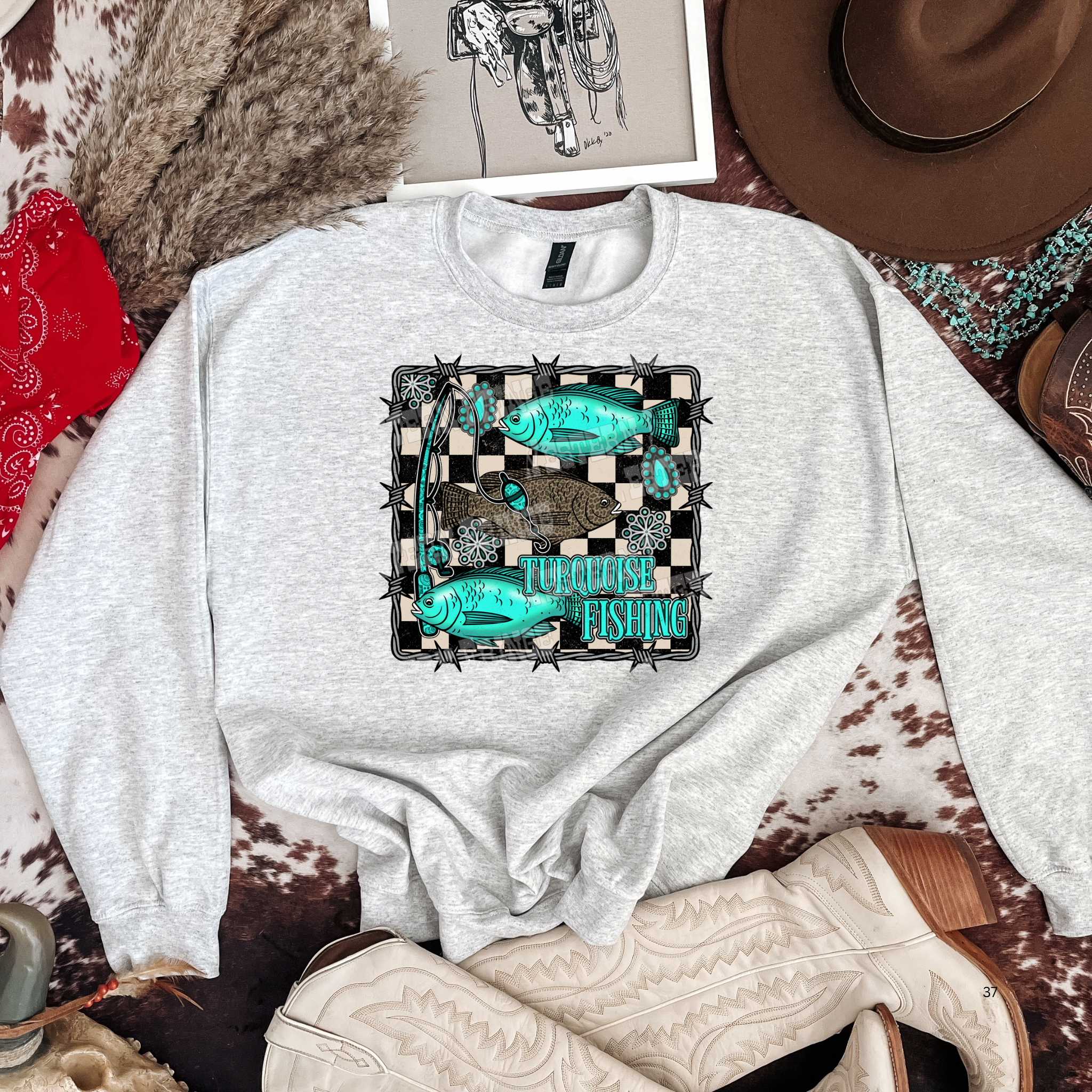 Turquoise Fishing Graphic T-Shirt | Crewneck