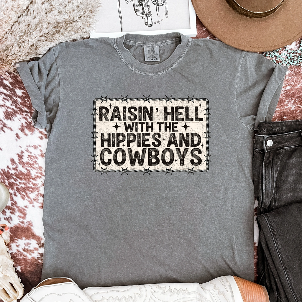 Raisin’ Hell With The Hippies And Cowboys Graphic T-Shirt | Crewneck