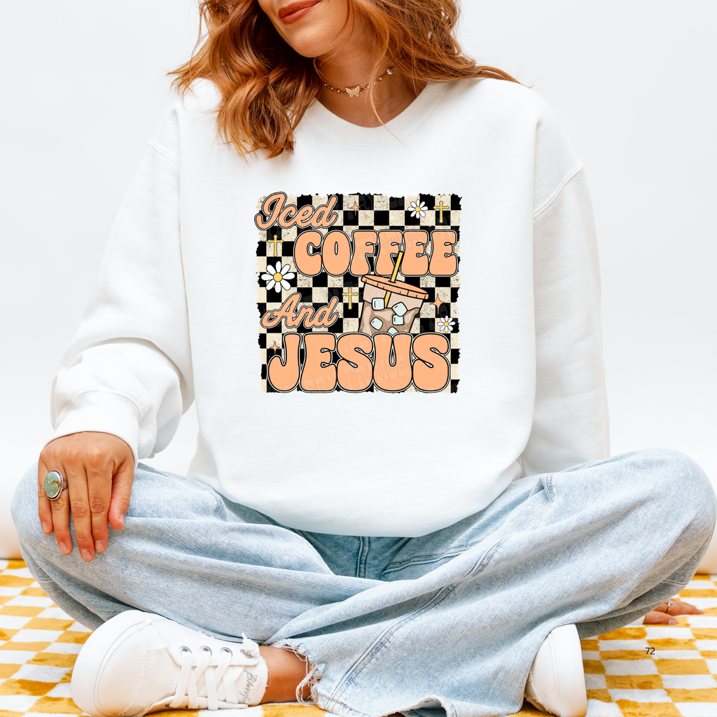 Iced Coffee And Jesus Graphic T-Shirt | Crewneck