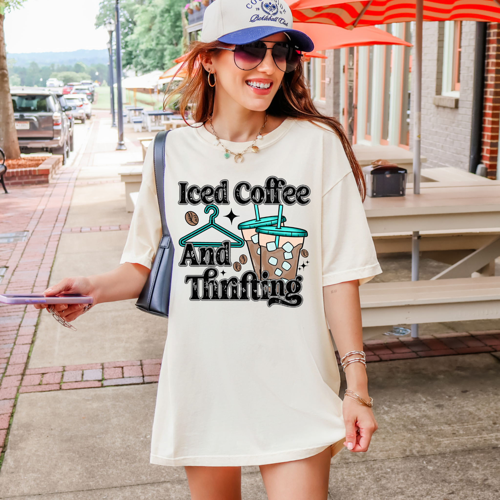 Iced Coffee And Thrifting T-Shirt Graphic | Crewneck |