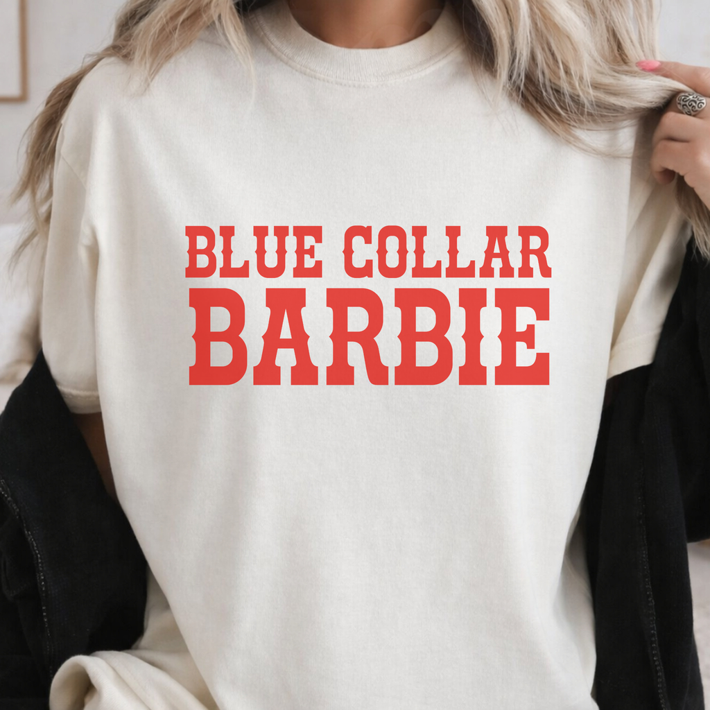 Blue Collar Barbie T-Shirt Graphic | Crewneck | Red Version