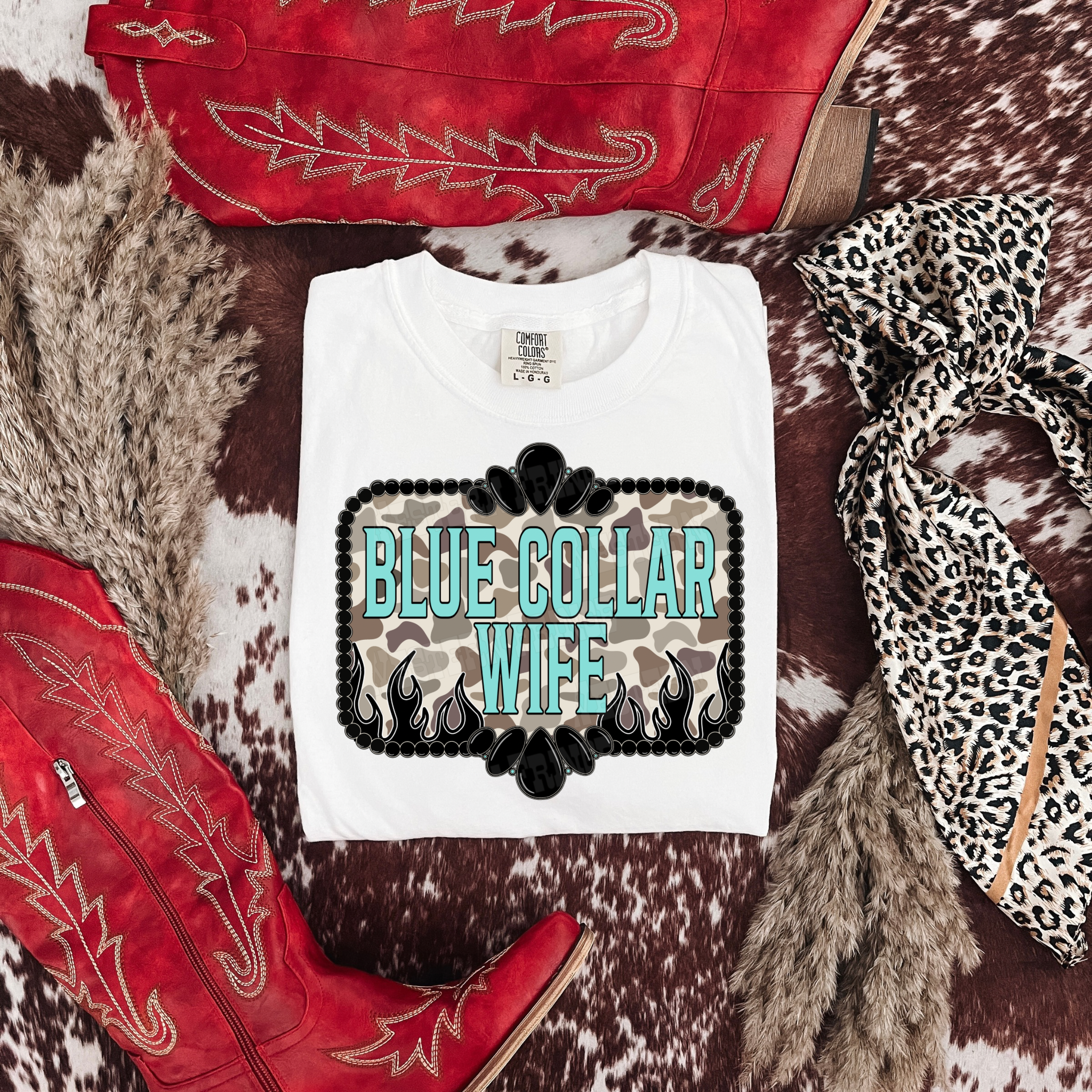 Blue Collar Wife Duck Camo Graphic T-Shirt | Crewneck