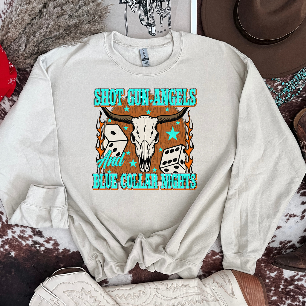 Shot Gun Angels And Blue Collar Nights T-Shirt Graphic | Crewneck
