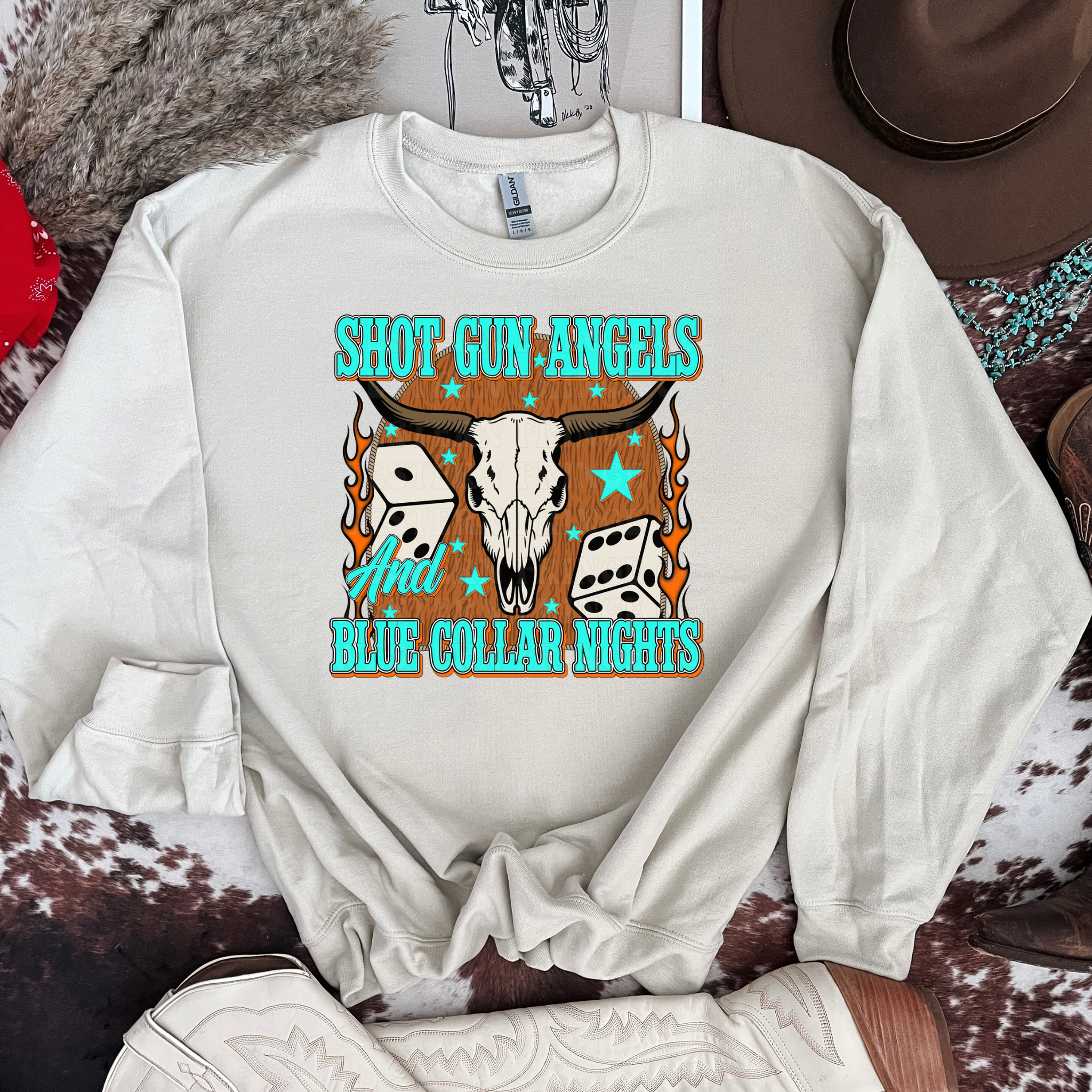 Shot Gun Angels And Blue Collar Nights T-Shirt Graphic | Crewneck