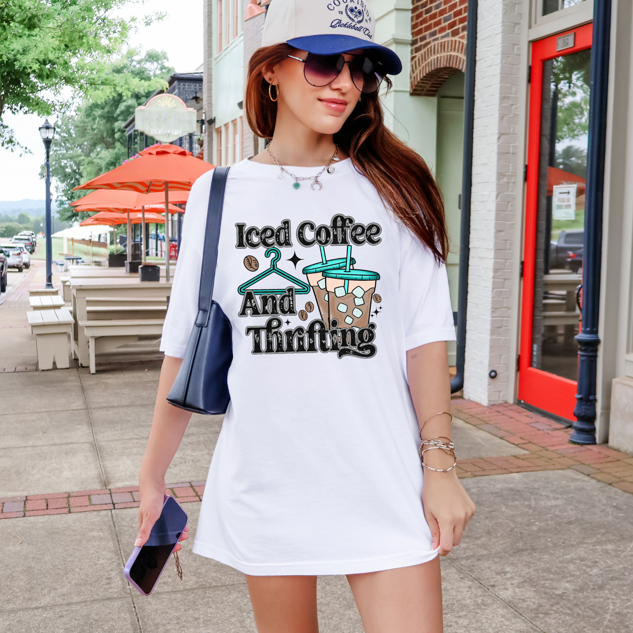 Iced Coffee And Thrifting T-Shirt Graphic | Crewneck |