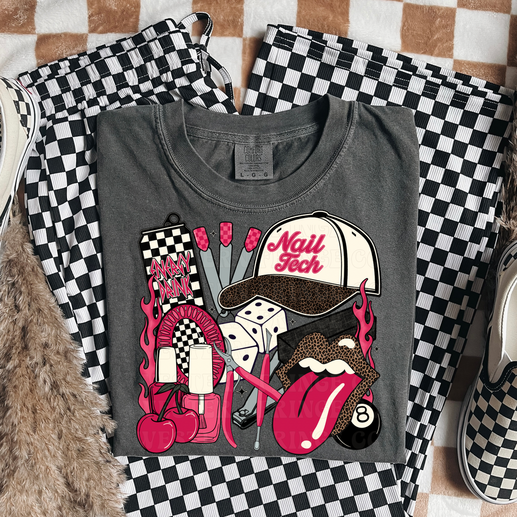 Nail Tech T-Shirt Graphic | Crewneck | Hot Pink Version