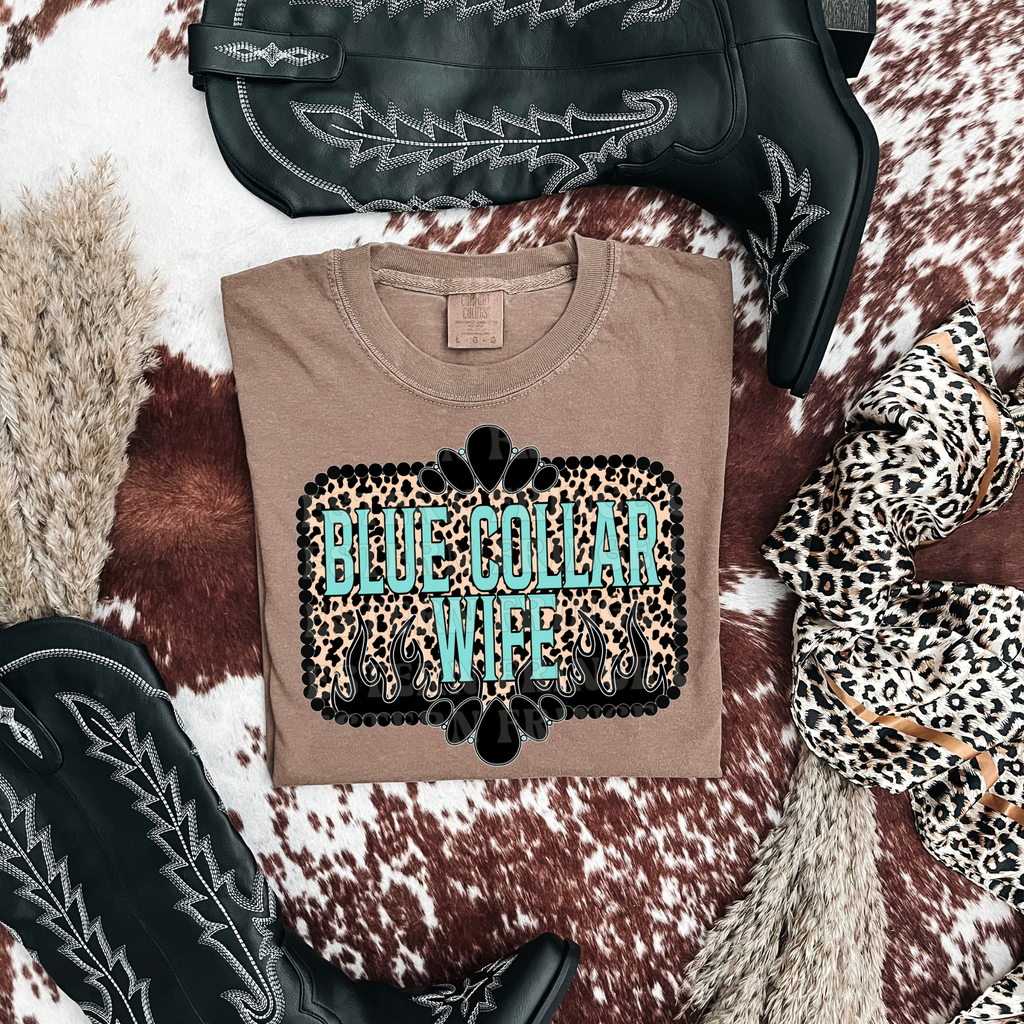 Blue Collar Wife Leopard Graphic T-Shirt | Crewneck