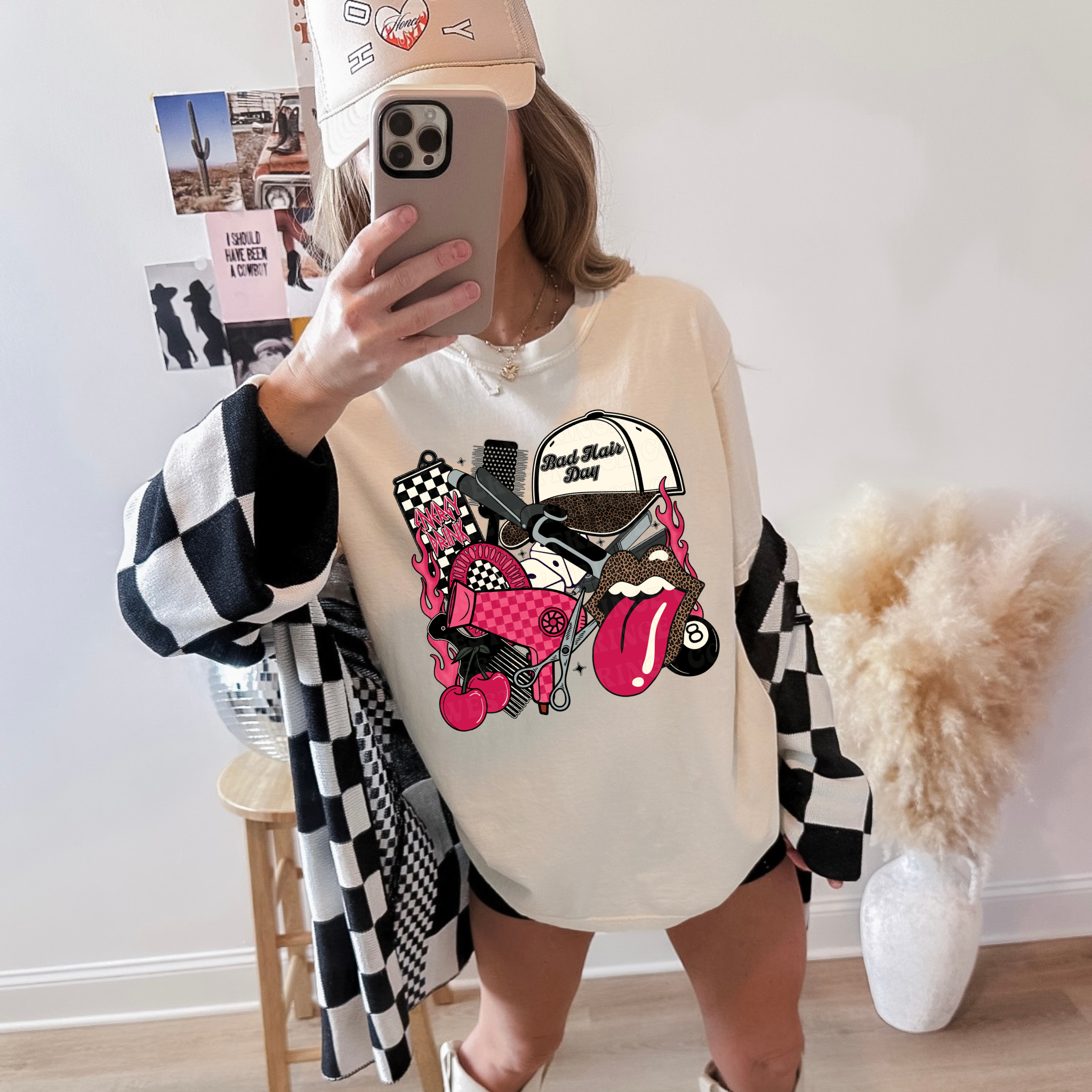 Hot Pink Hairstylist Graphic T-Shirt | Crewneck