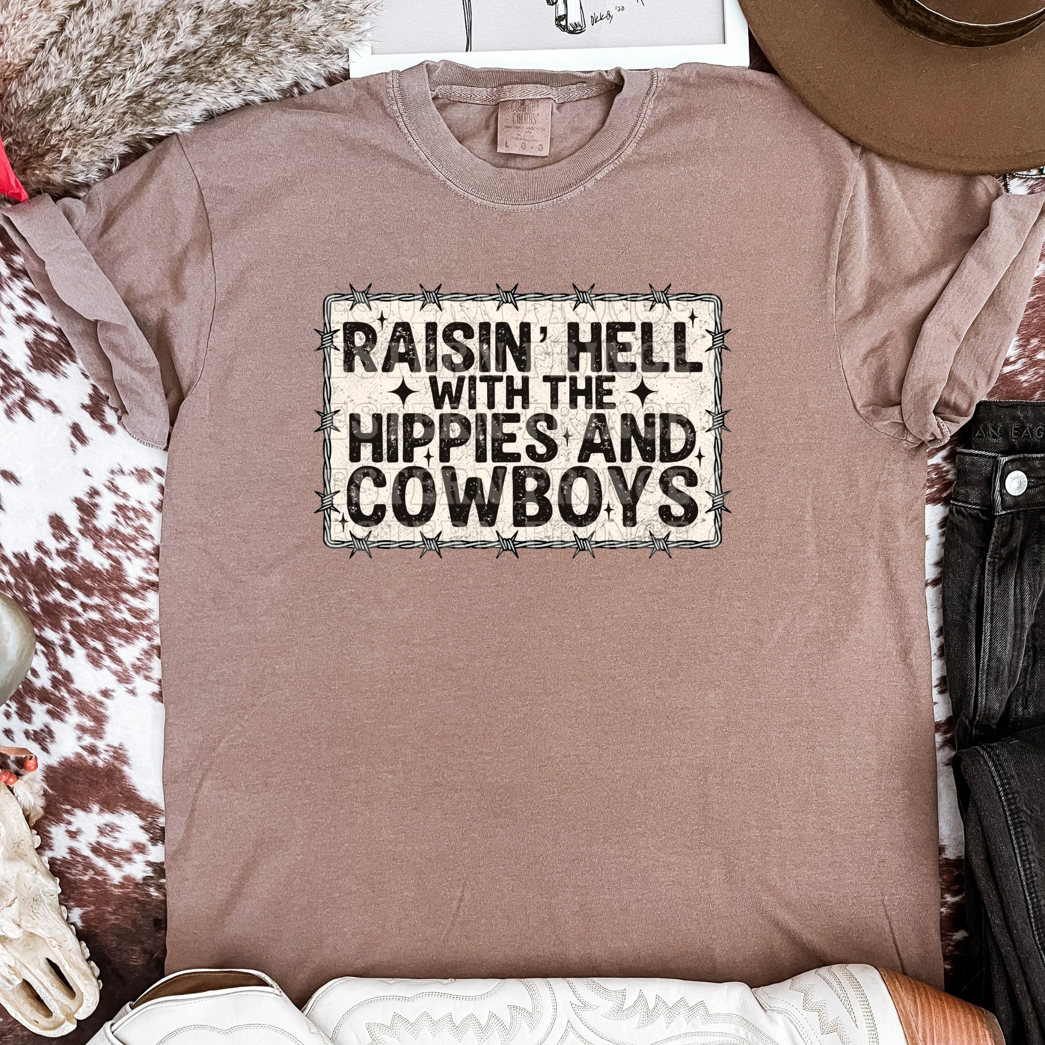 Raisin’ Hell With The Hippies And Cowboys Graphic T-Shirt | Crewneck