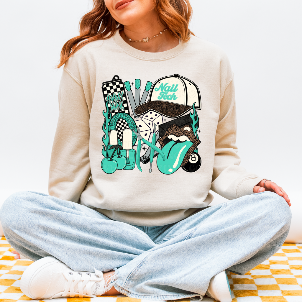 Nail Tech T-Shirt Graphic | Crewneck | Turquoise Version