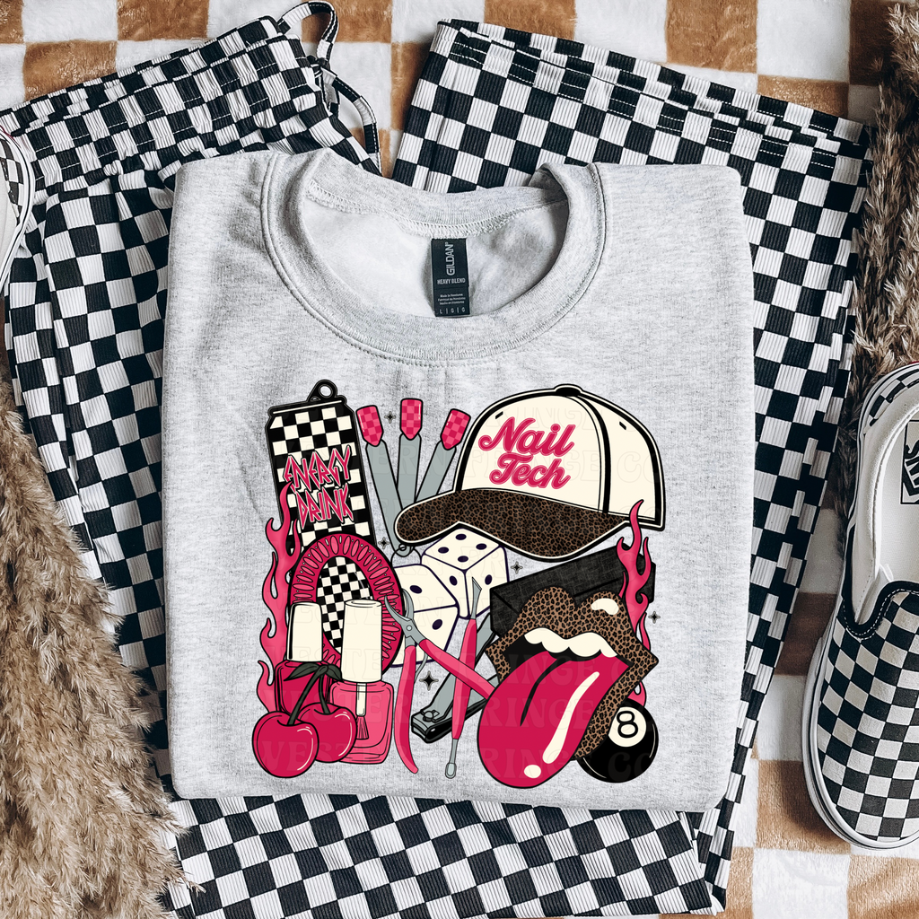 Nail Tech T-Shirt Graphic | Crewneck | Hot Pink Version