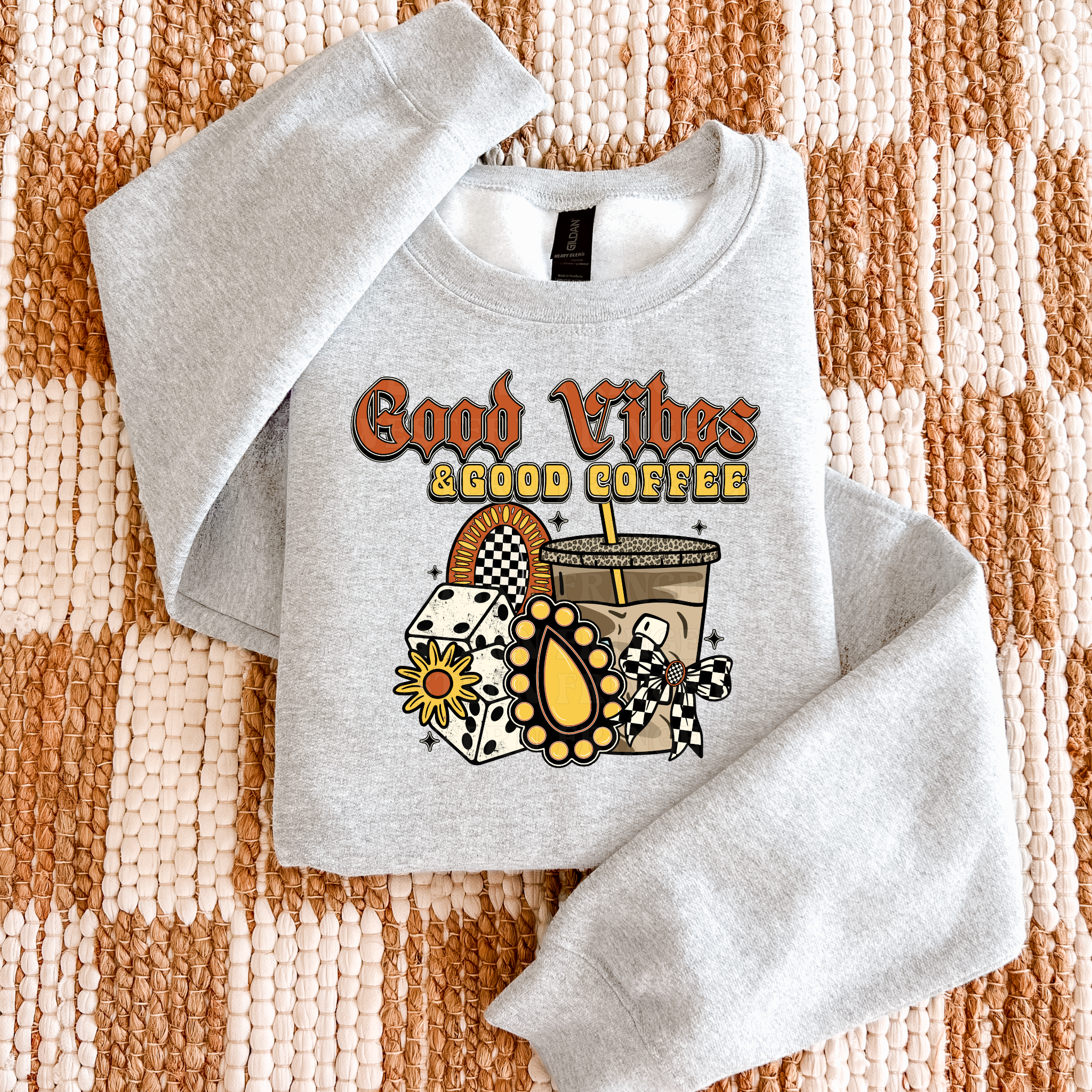 Retro Good Vibes & Good Coffee T- Shirt Graphic T-Shirt | Good Vibes & Good Coffee Crewneck
