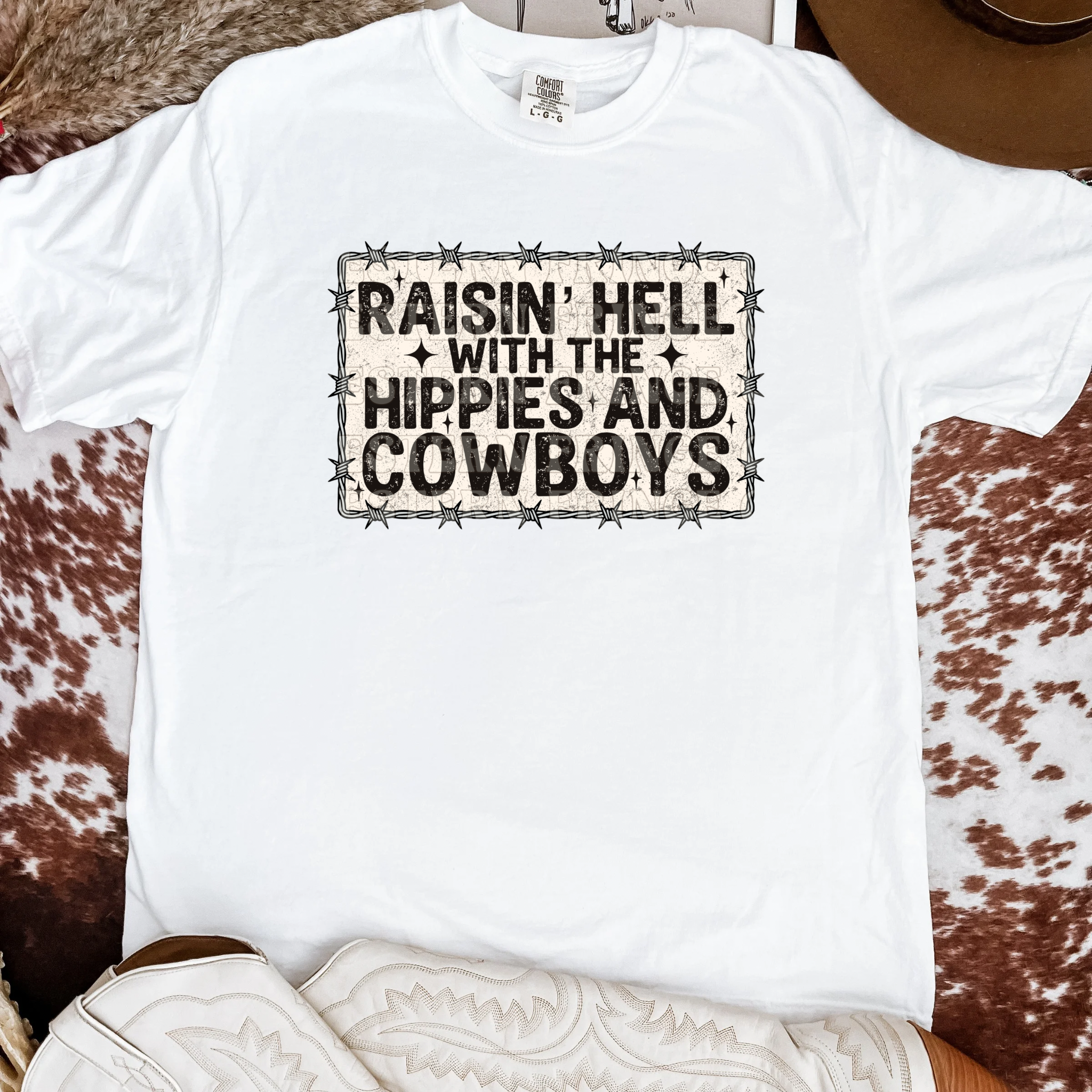 Raisin’ Hell With The Hippies And Cowboys Graphic T-Shirt | Crewneck