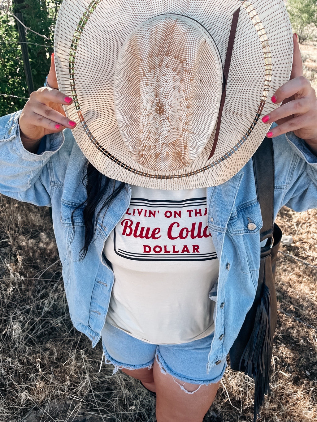 Livin' On That Blue Collar Dollar Graphic T-Shirt | Crewneck | Red Version