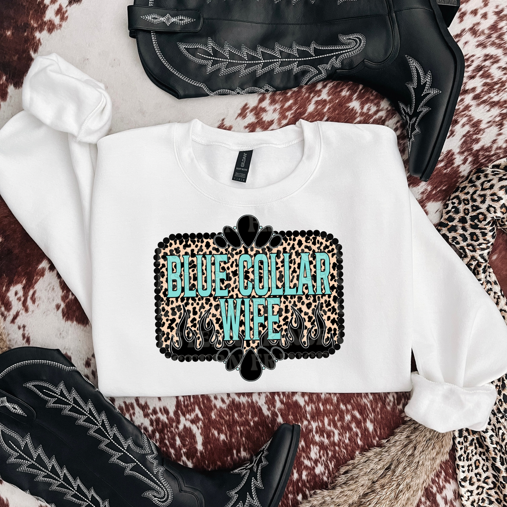 Blue Collar Wife Leopard Graphic T-Shirt | Crewneck