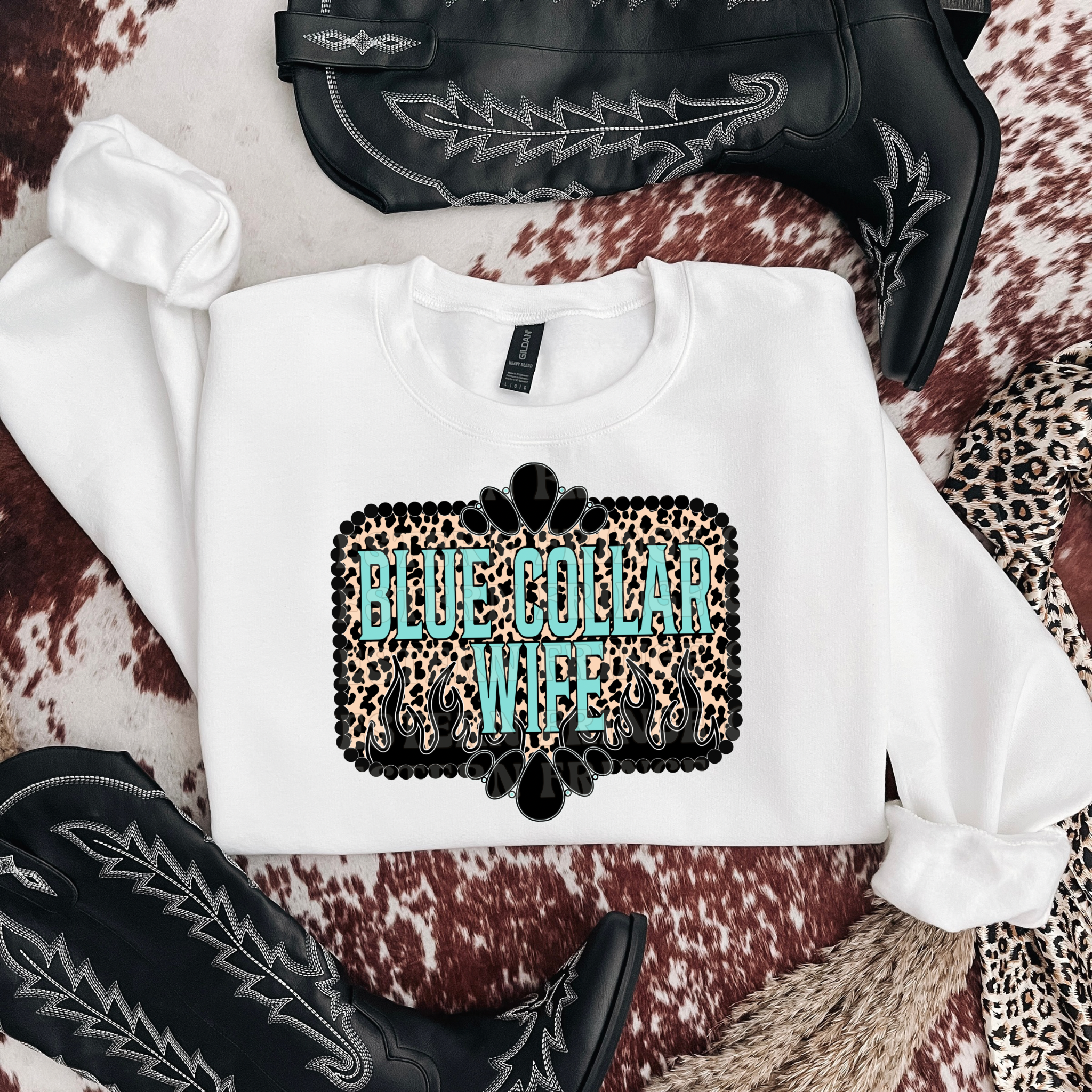 Blue Collar Wife Leopard Graphic T-Shirt | Crewneck