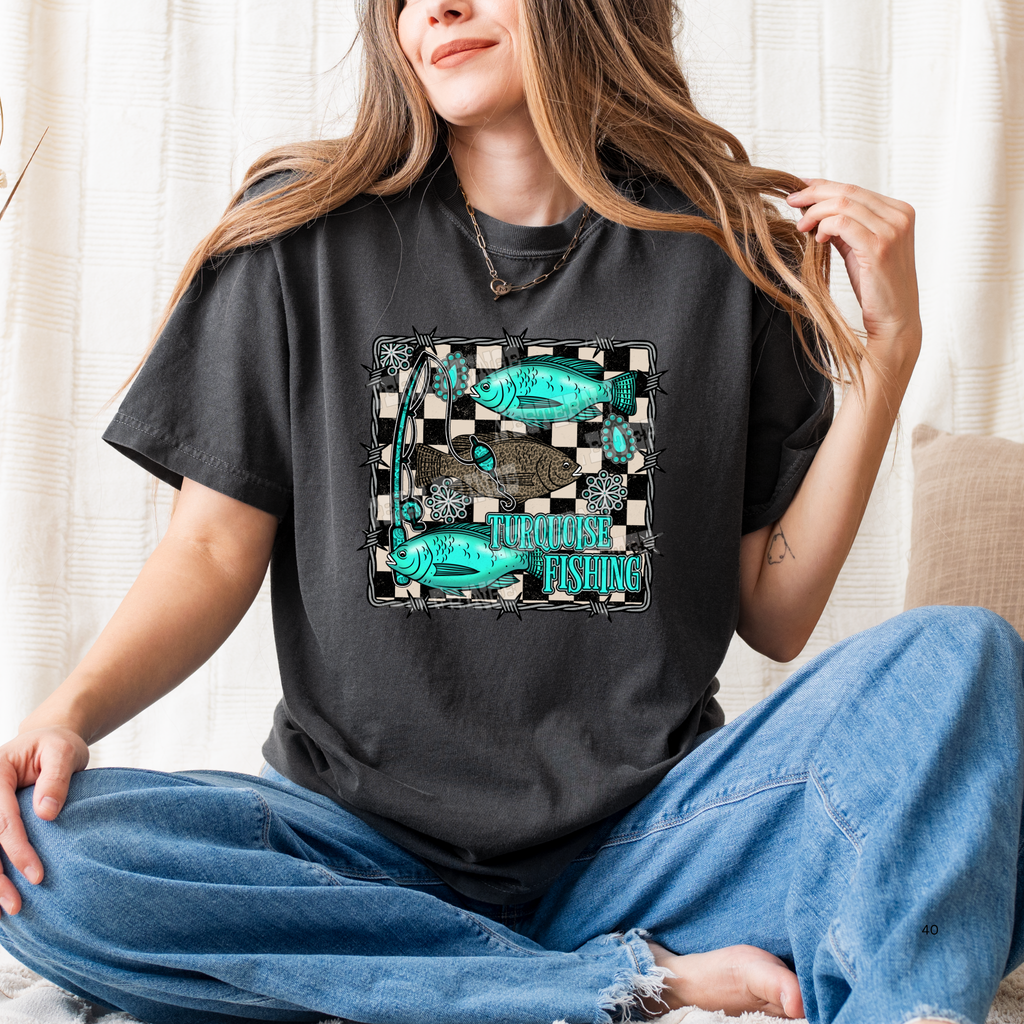 Turquoise Fishing Graphic T-Shirt | Crewneck