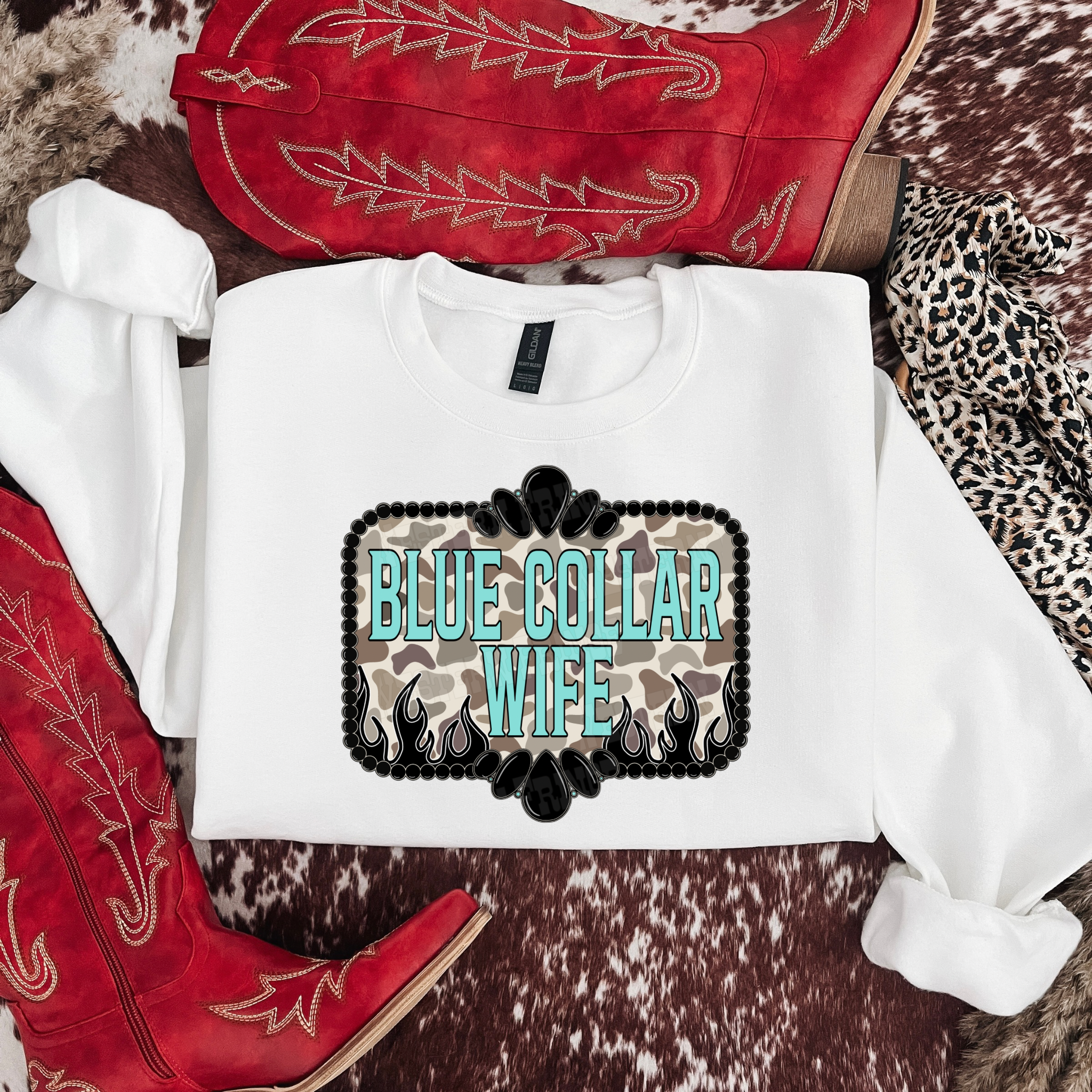 Blue Collar Wife Duck Camo Graphic T-Shirt | Crewneck