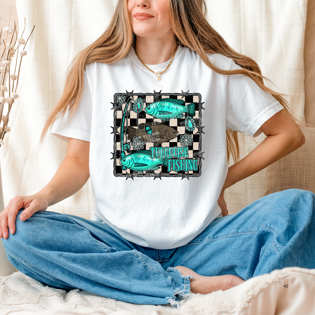 Turquoise Fishing Graphic T-Shirt | Crewneck
