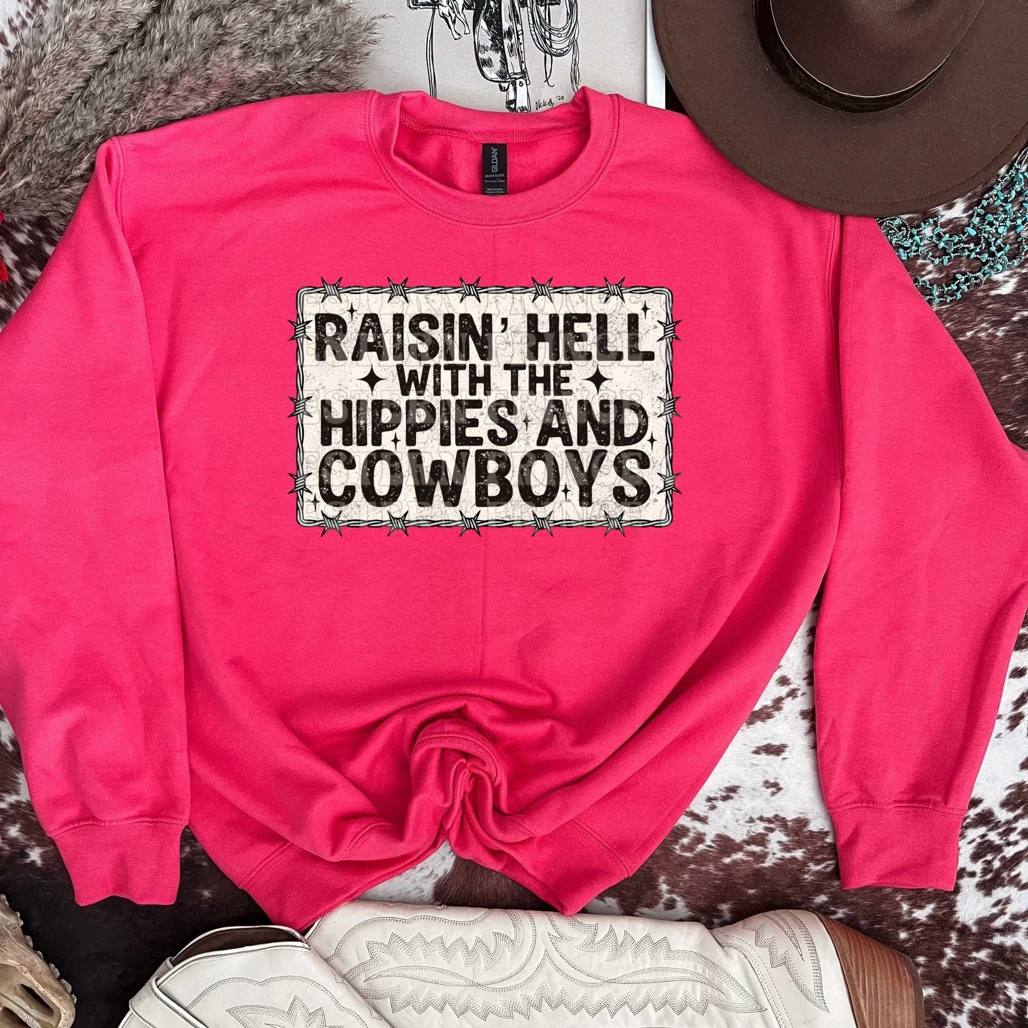 Raisin’ Hell With The Hippies And Cowboys Graphic T-Shirt | Crewneck
