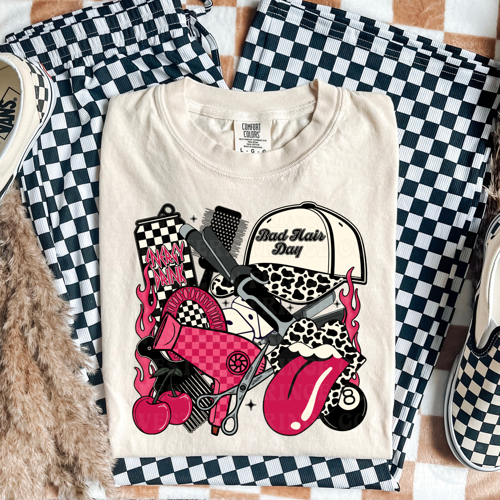 Hot Pink Hairstylist Graphic T-Shirt | Crewneck | Cow Print Version