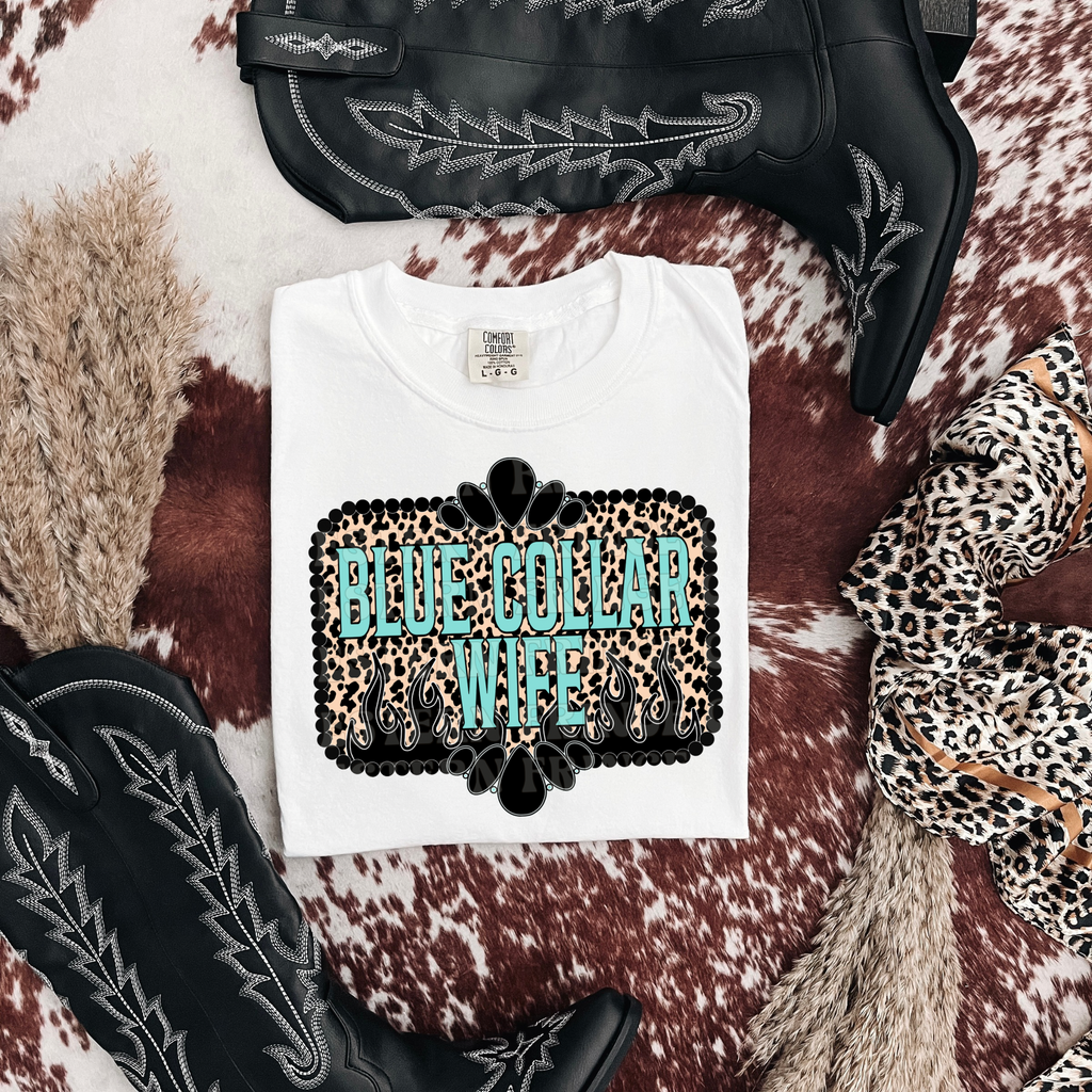 Blue Collar Wife Leopard Graphic T-Shirt | Crewneck