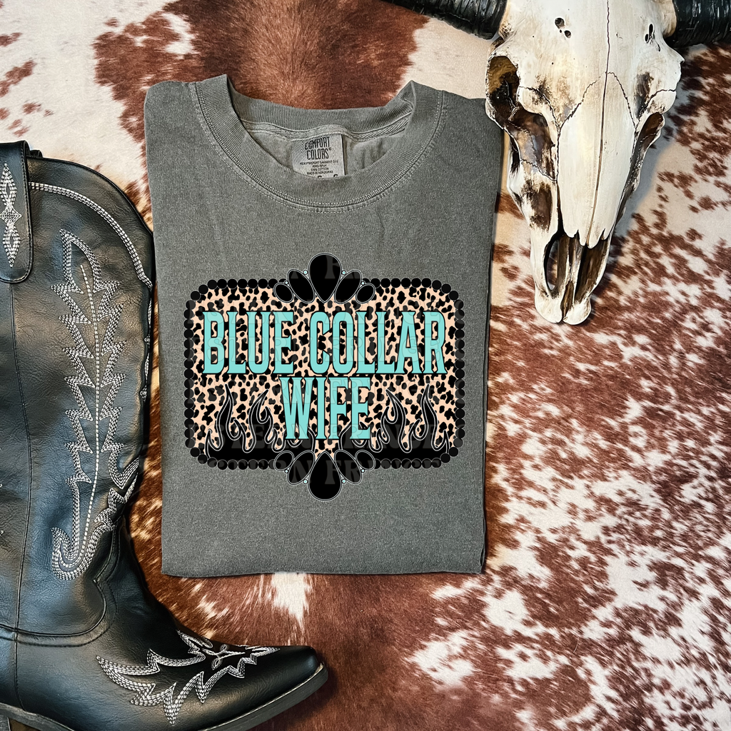 Blue Collar Wife Leopard Graphic T-Shirt | Crewneck