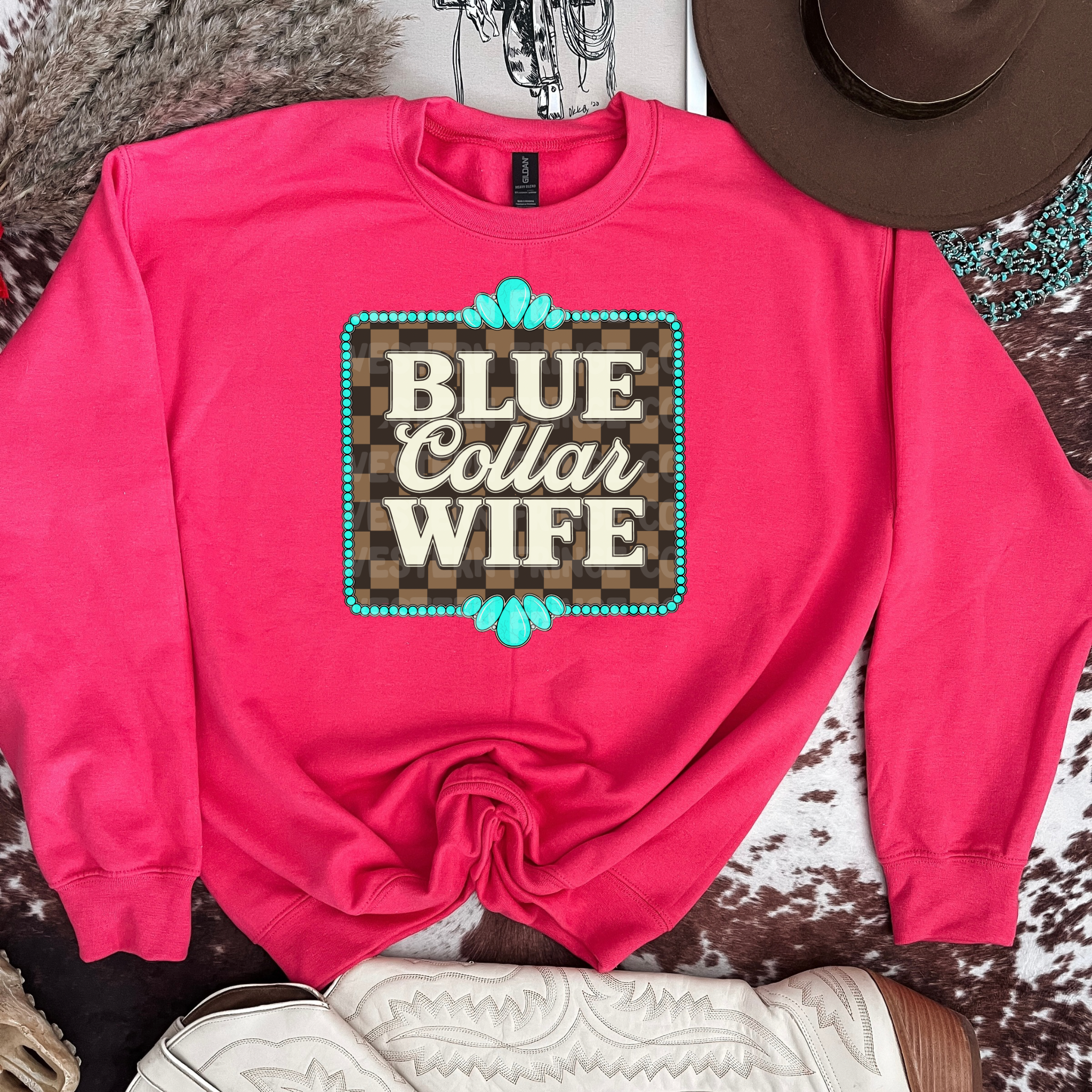 Blue Collar Wife Graphic T-Shirt | Crewneck | Checkered Print