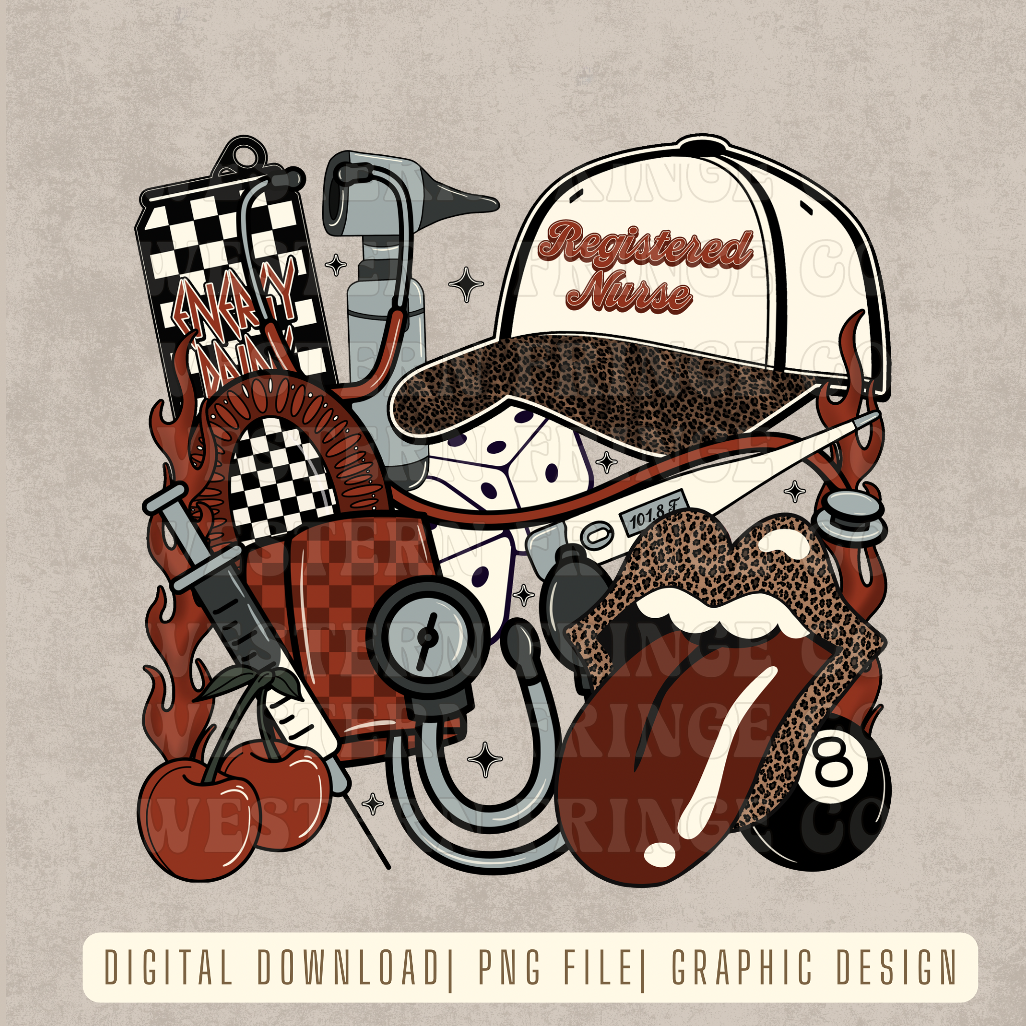 Rustic Orange Registered Nurse Design Digital Download | High Resolution PNG Graphic File