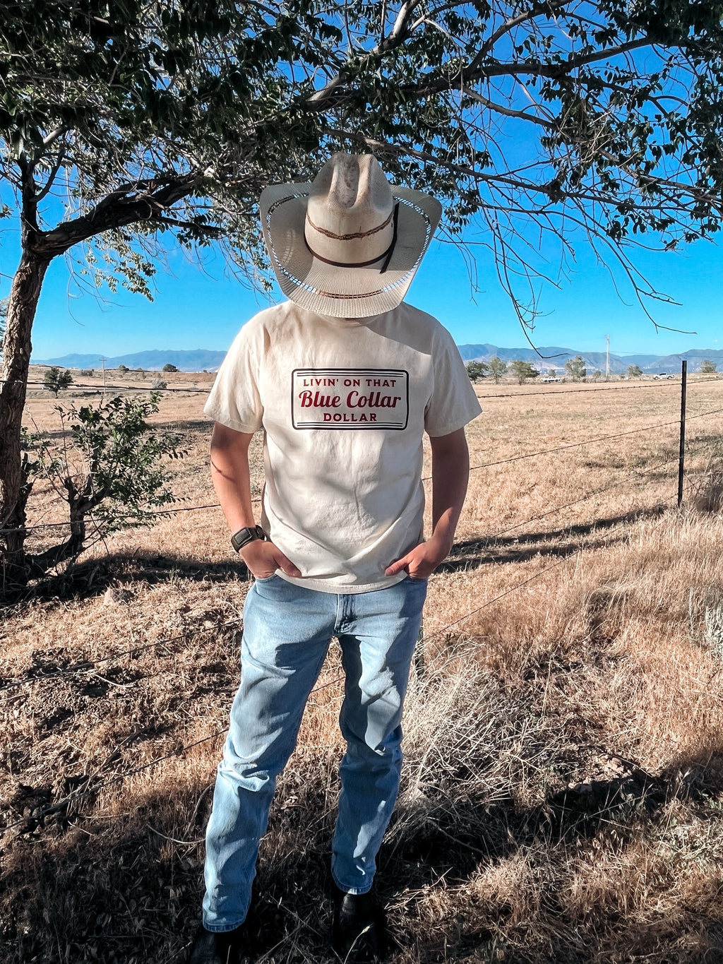Livin' On That Blue Collar Dollar Graphic T-Shirt | Crewneck | Red Version