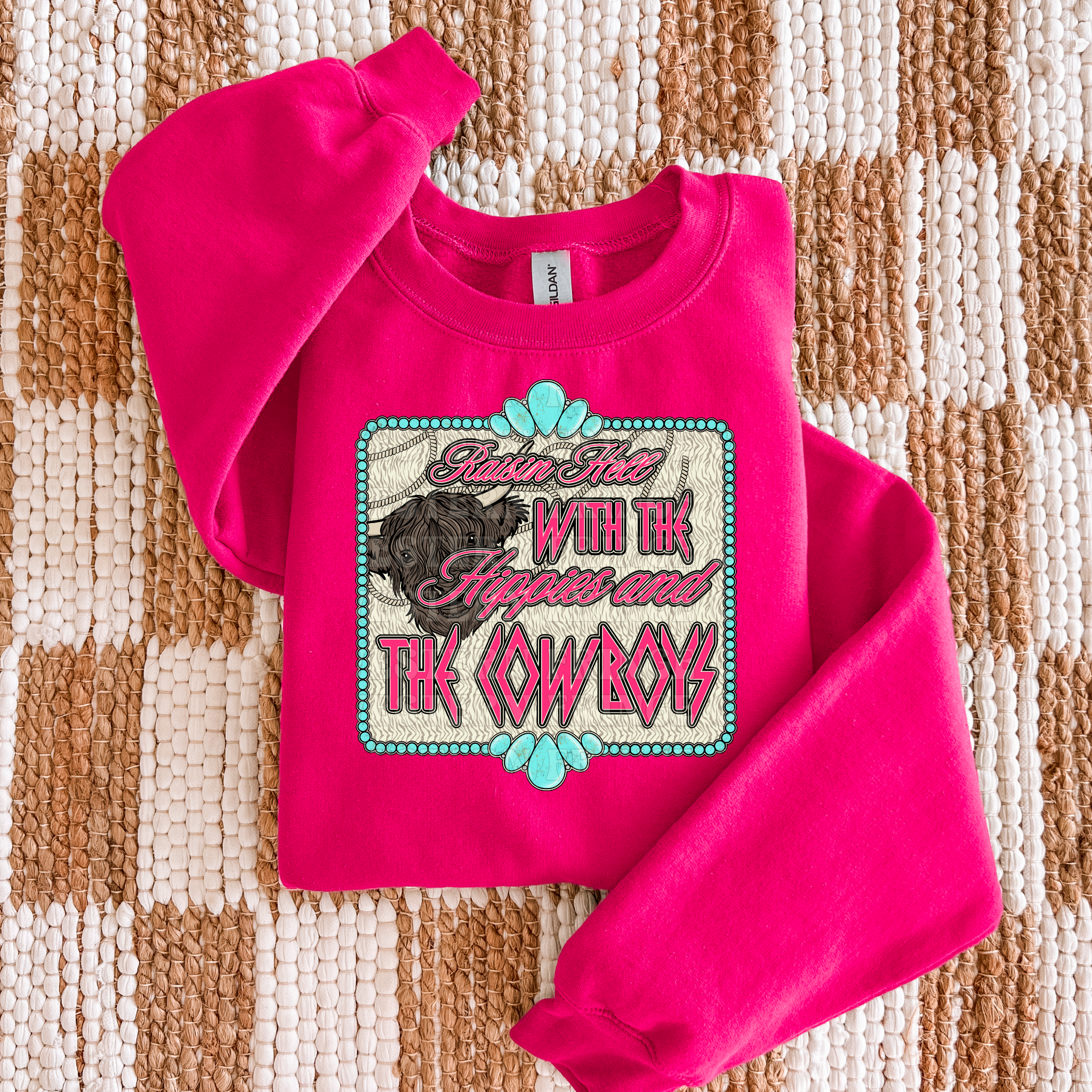 Raisin' Hell With The Hippies And The Cowboys Graphic T-Shirt | Crewneck
