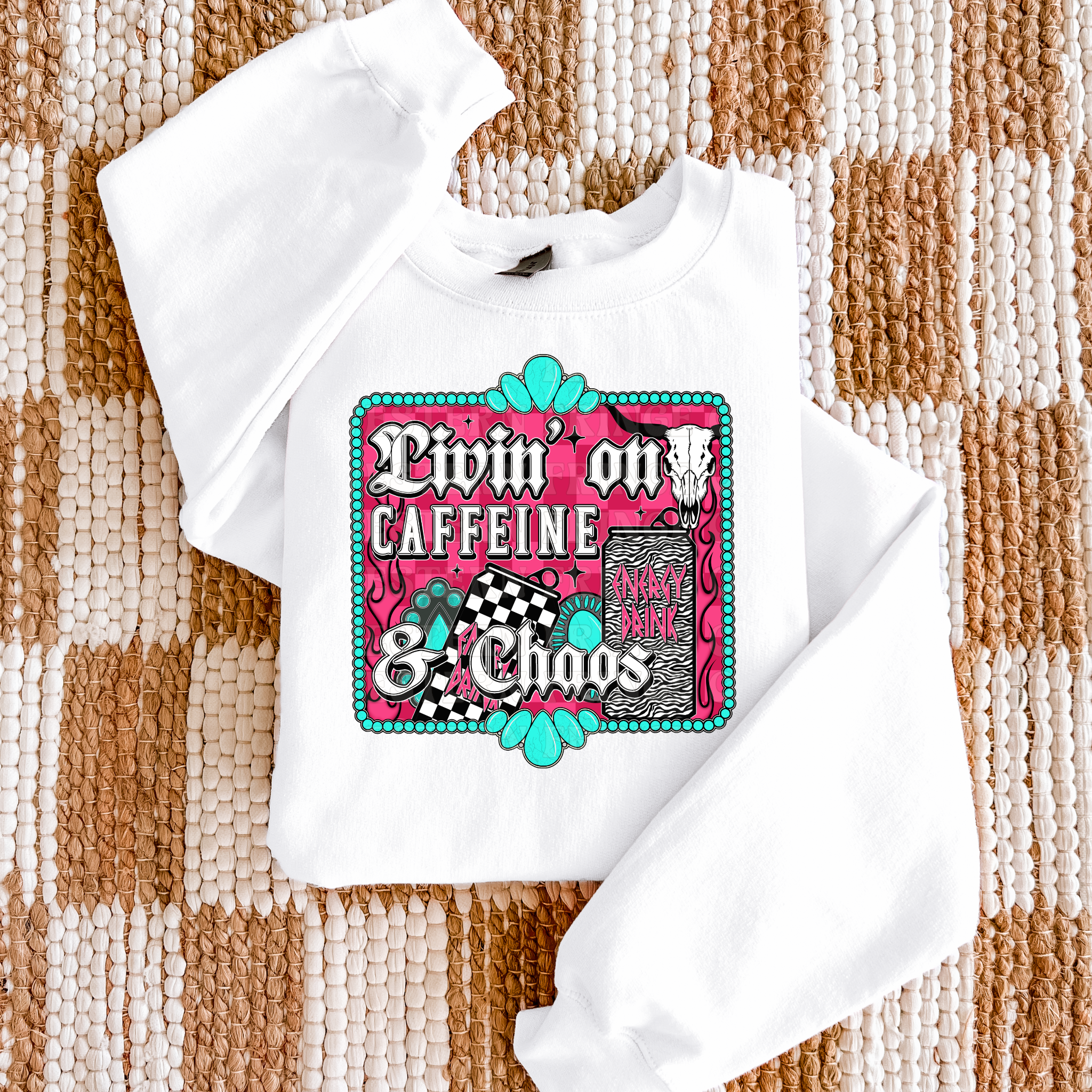 Livin' On Caffeine & Chaos Graphic T-Shirt | Caffeine & Chaos Crewneck