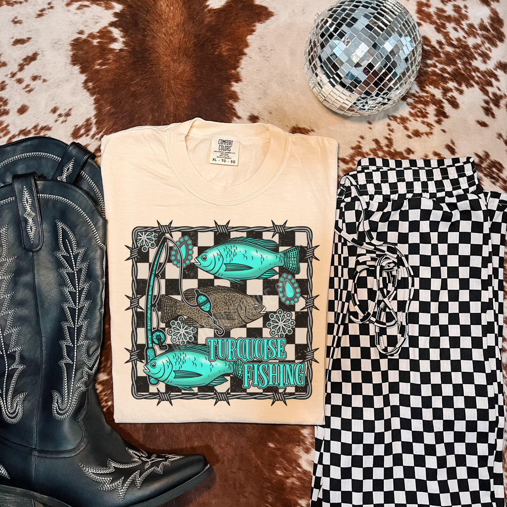 Turquoise Fishing Graphic T-Shirt | Crewneck