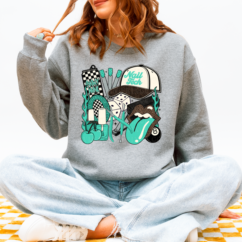 Nail Tech T-Shirt Graphic | Crewneck | Turquoise Version