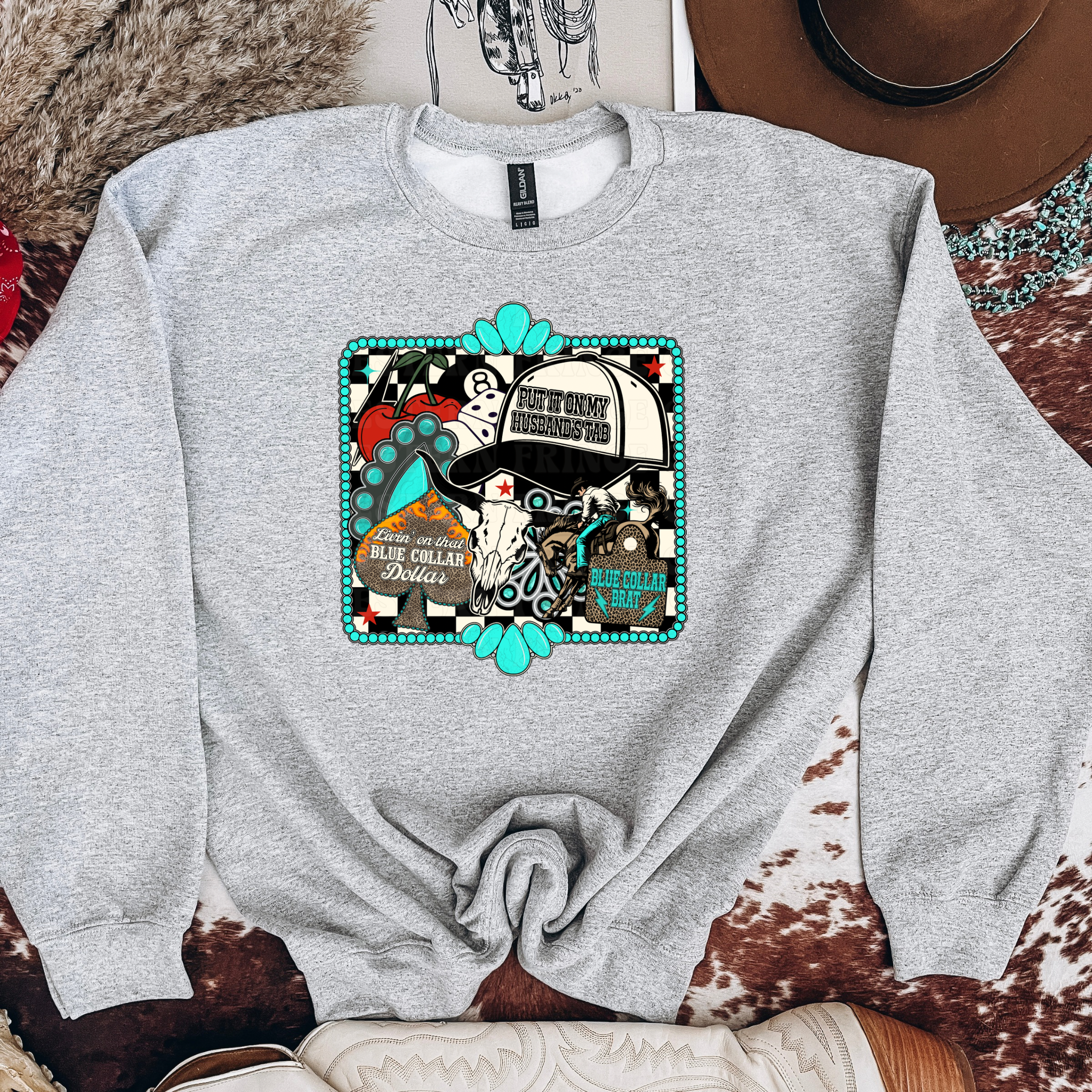 Framed Blue Collar Collage Graphic T-Shirt | Crewneck